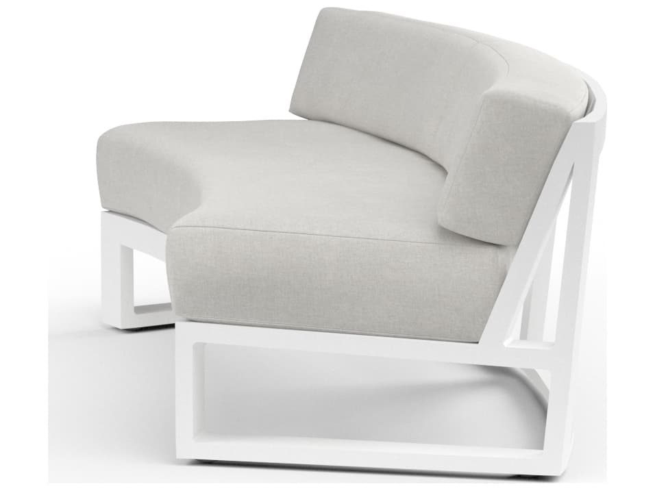 Sunset West Newport Aluminum Frost Curved Patio Sofa with cushion in Cast Silver