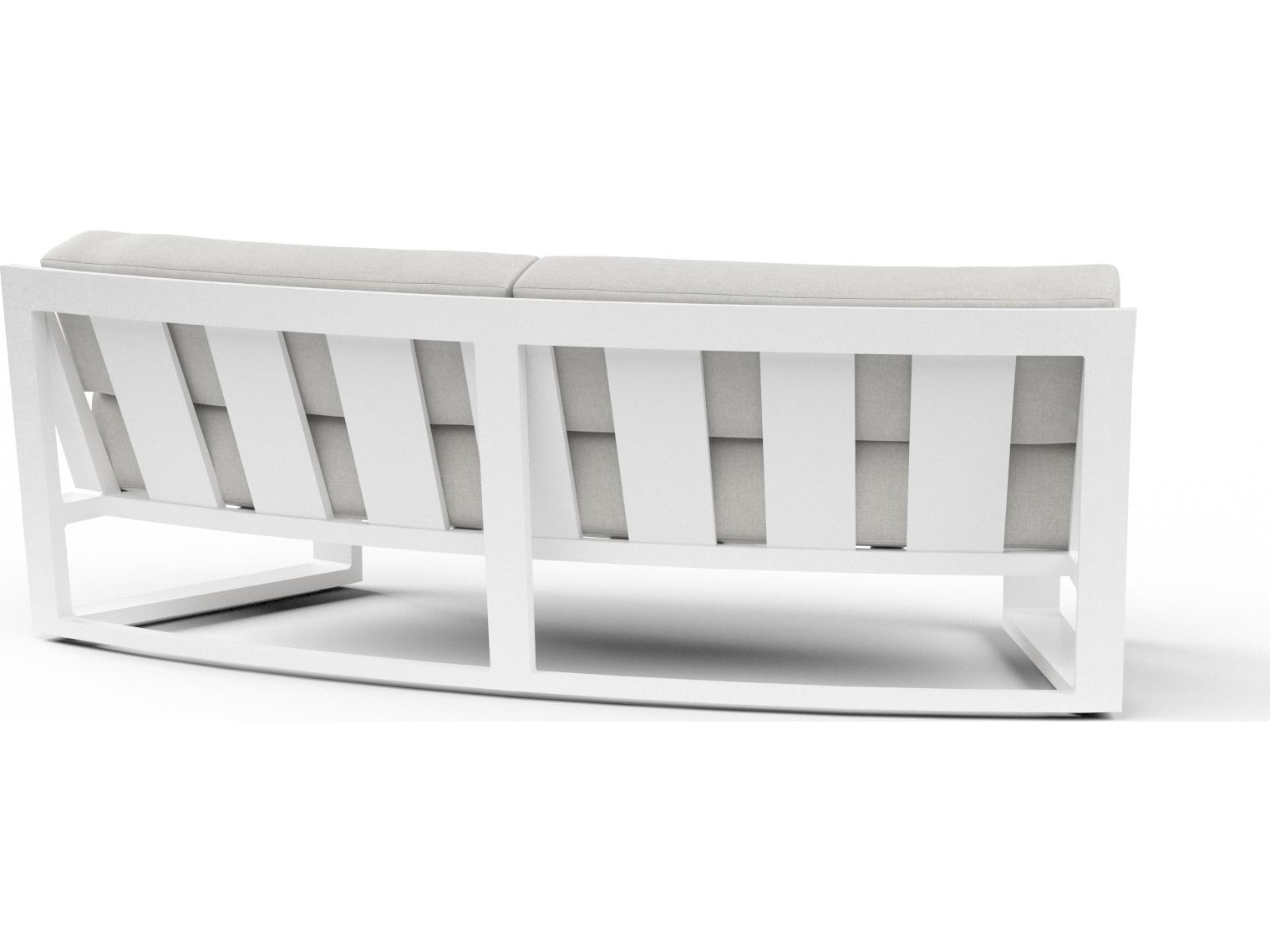 Sunset West Newport Aluminum Frost Curved Patio Sofa with cushion in Cast Silver