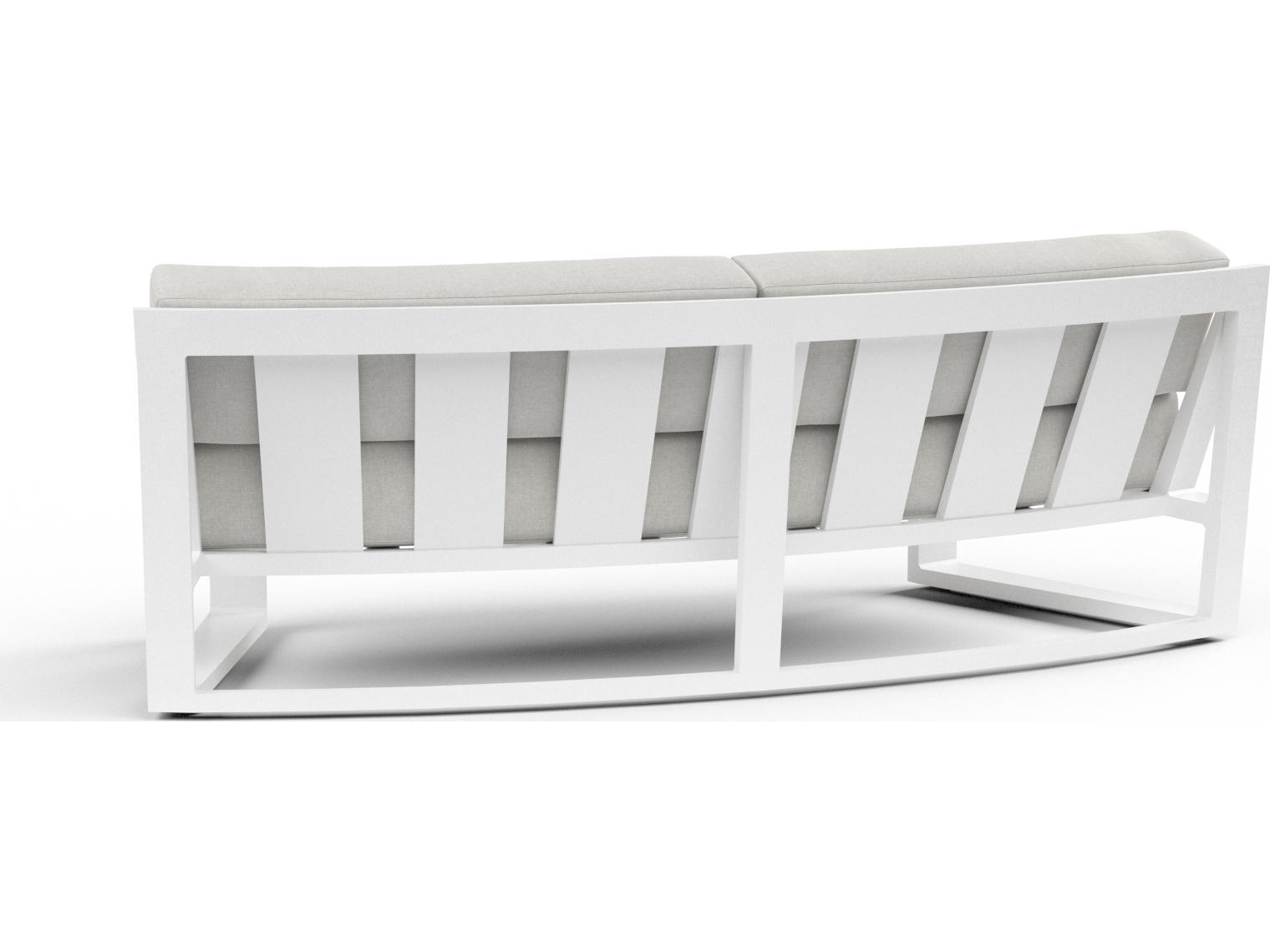 Sunset West Newport Aluminum Frost Curved Patio Sofa with cushion in Cast Silver