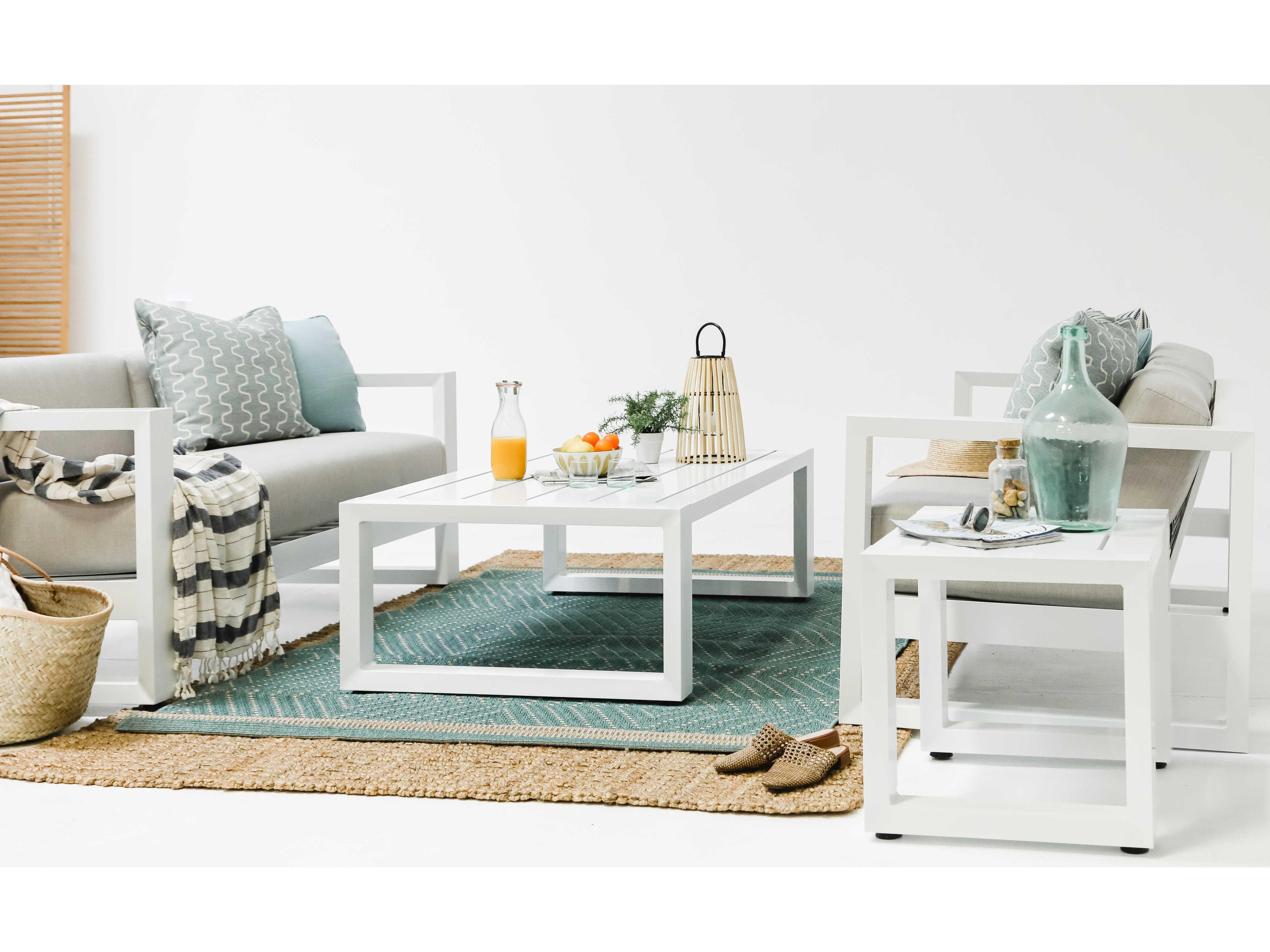 Sunset West Newport Whites creams beiges Aluminum Cushion Ottoman