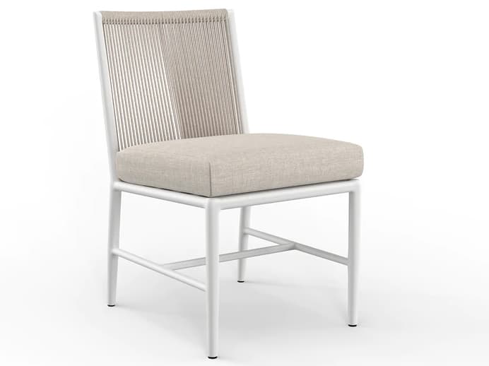 Sunset West Sabbia Aluminum Natural Rope with Satin White Outdoor Patio Dining Side Chair in Echo Ash