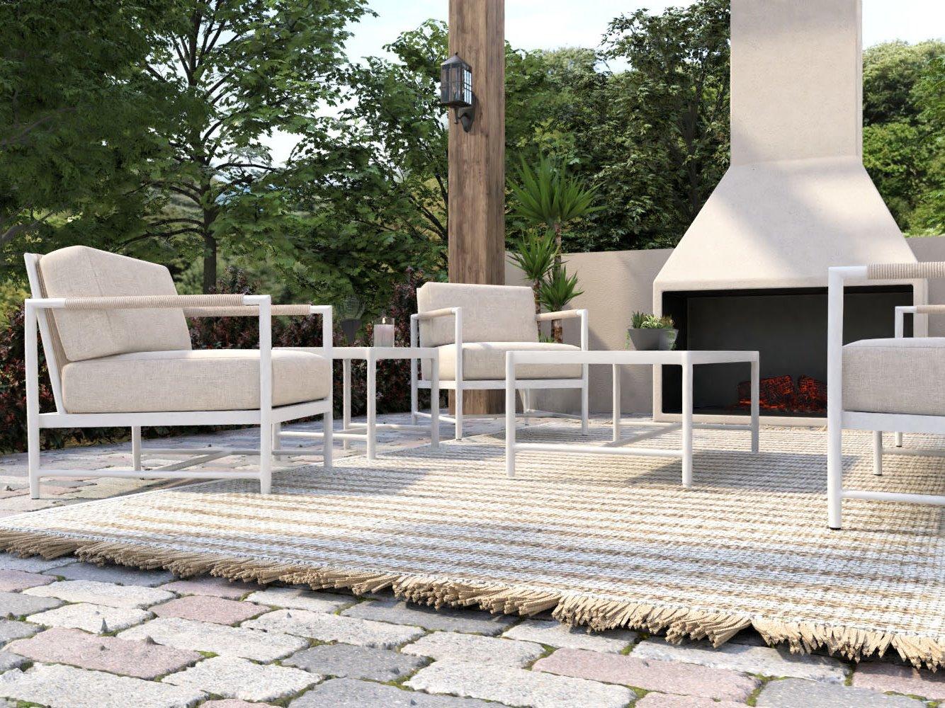 Sunset West Sabbia Aluminum Natural Rope with Satin White Patio Lounge Chair in Echo Ash