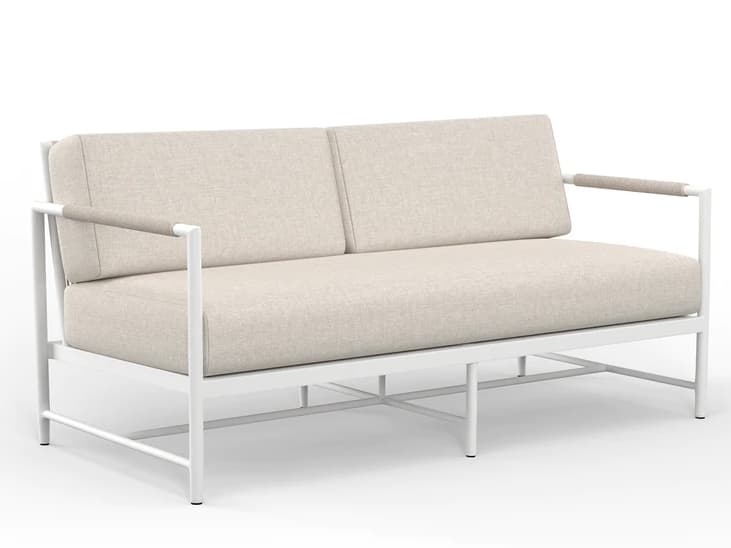 Sunset West Sabbia Aluminum Natural Rope with Satin White Outdoor Patio Loveseat in Echo Ash
