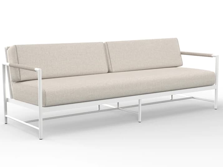 Sunset West Sabbia Aluminum Natural Rope with Satin White Outdoor Patio Sofa in Echo Ash