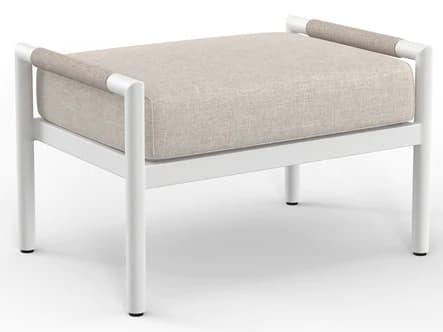 Sunset West Sabbia Aluminum Natural Rope with Satin White Patio Ottoman in Echo Ash