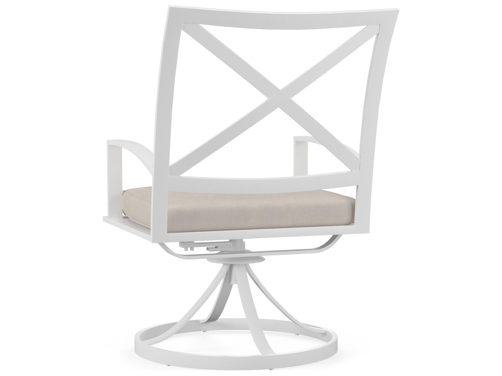 Sunset West Bristol Aluminum Frost Swivel Outdoor Patio Dining Arm Chair in Canvas Flax with self welt