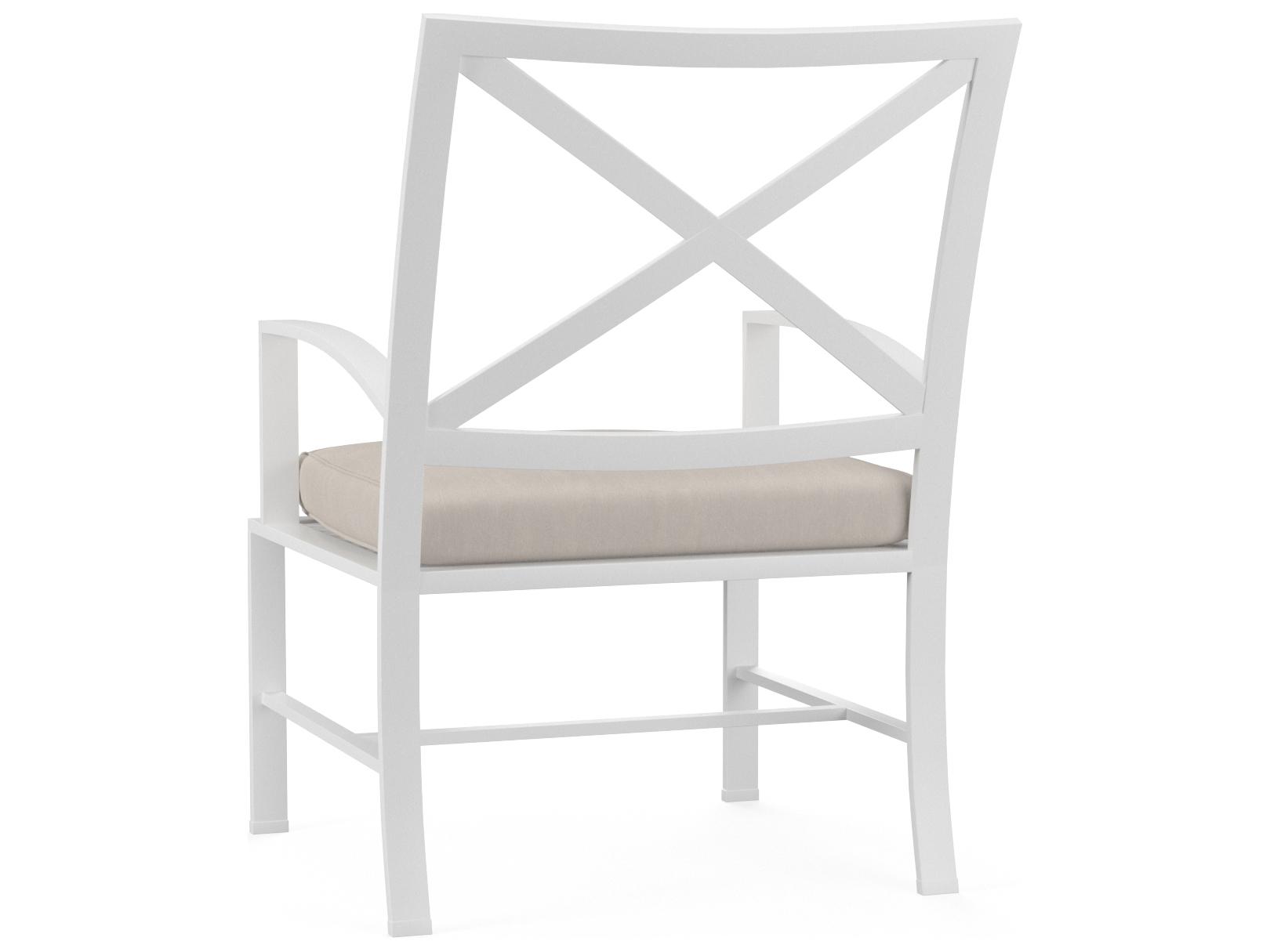 Sunset West Bristol Aluminum Frost Outdoor Dining Arm Chair in Canvas Flax with self welt