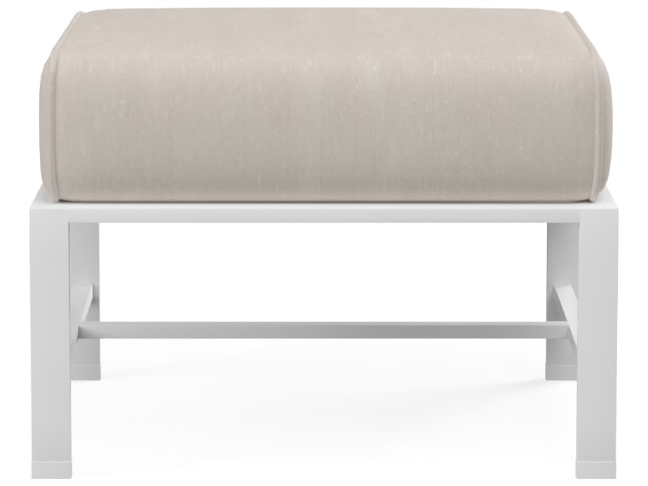 Sunset West Bristol Aluminum Frost Outdoor Patio Ottoman in Canvas Flax with self welt