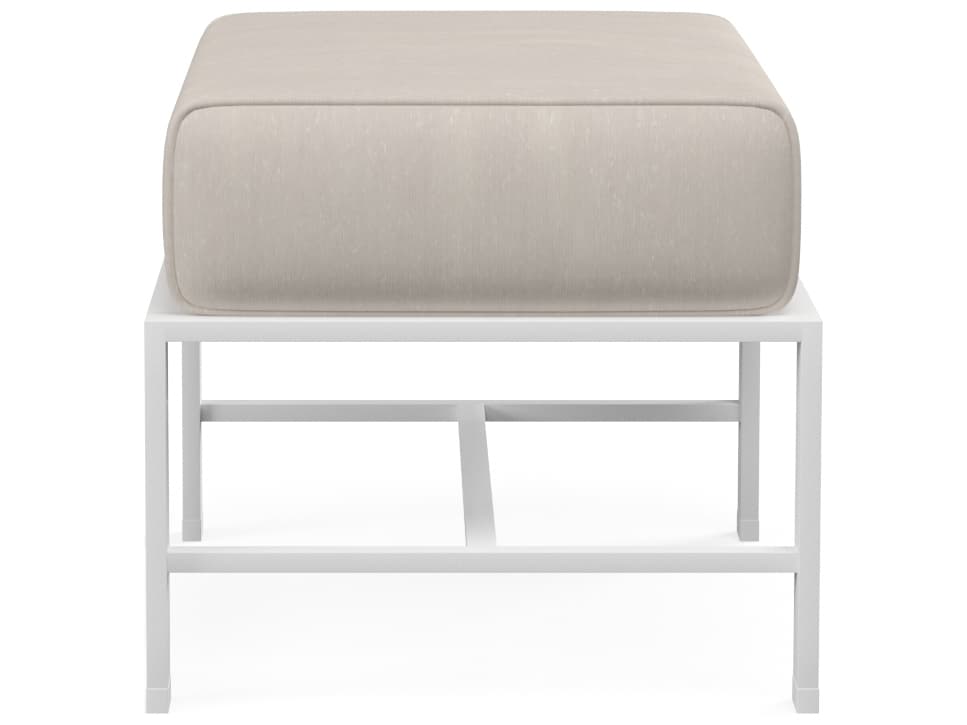 Sunset West Bristol Aluminum Frost Outdoor Patio Ottoman in Canvas Flax with self welt