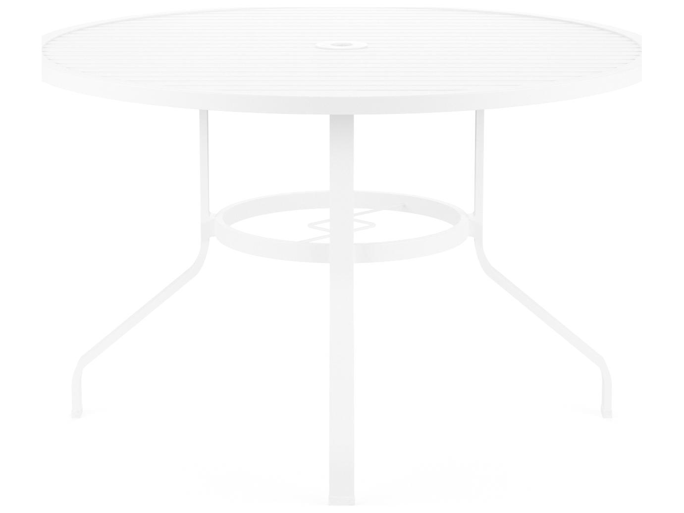 Sunset West Bristol Aluminum Frost Round Outdoor Dining Table with Umbrella Hole
