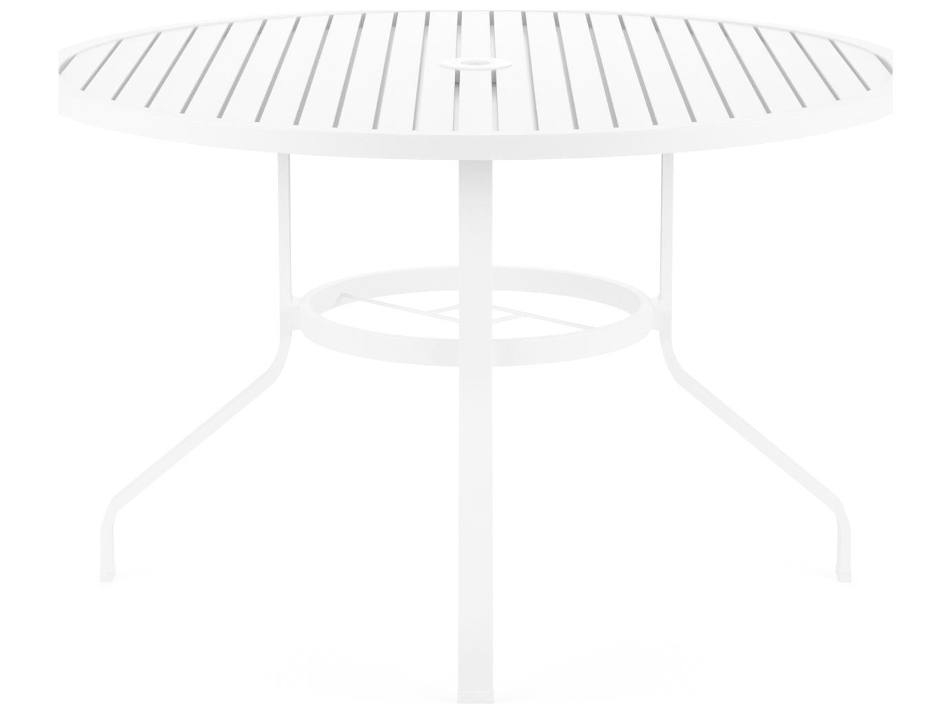 Sunset West Bristol Aluminum Frost Round Outdoor Dining Table with Umbrella Hole