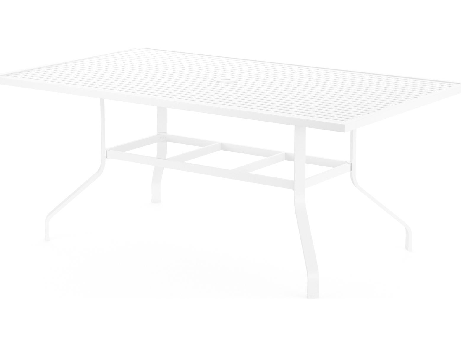 Sunset West Bristol Aluminum Frost Rectangular Outdoor Patio Dining Table with Umbrella Hole