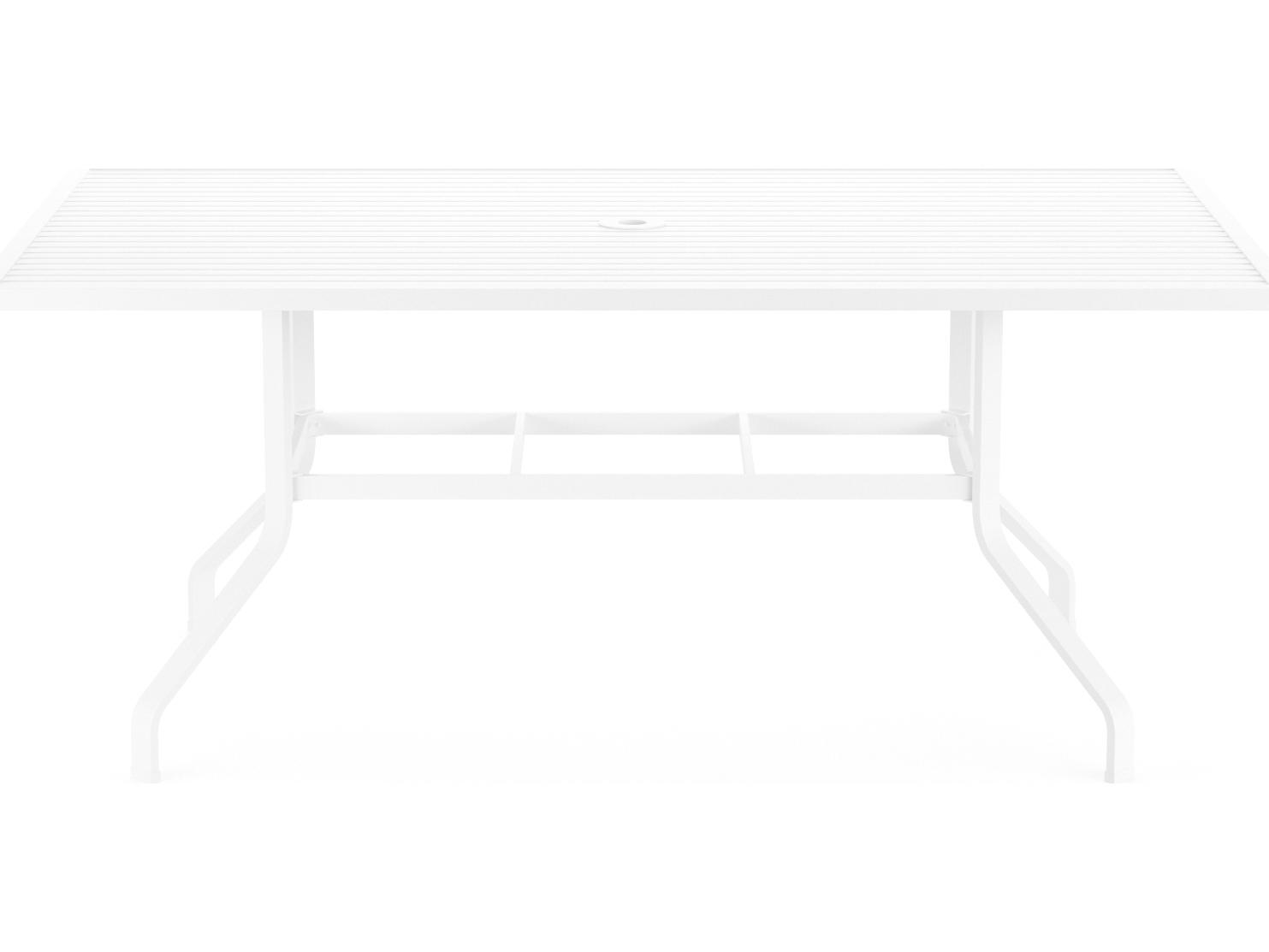 Sunset West Bristol Aluminum Frost Rectangular Outdoor Patio Dining Table with Umbrella Hole