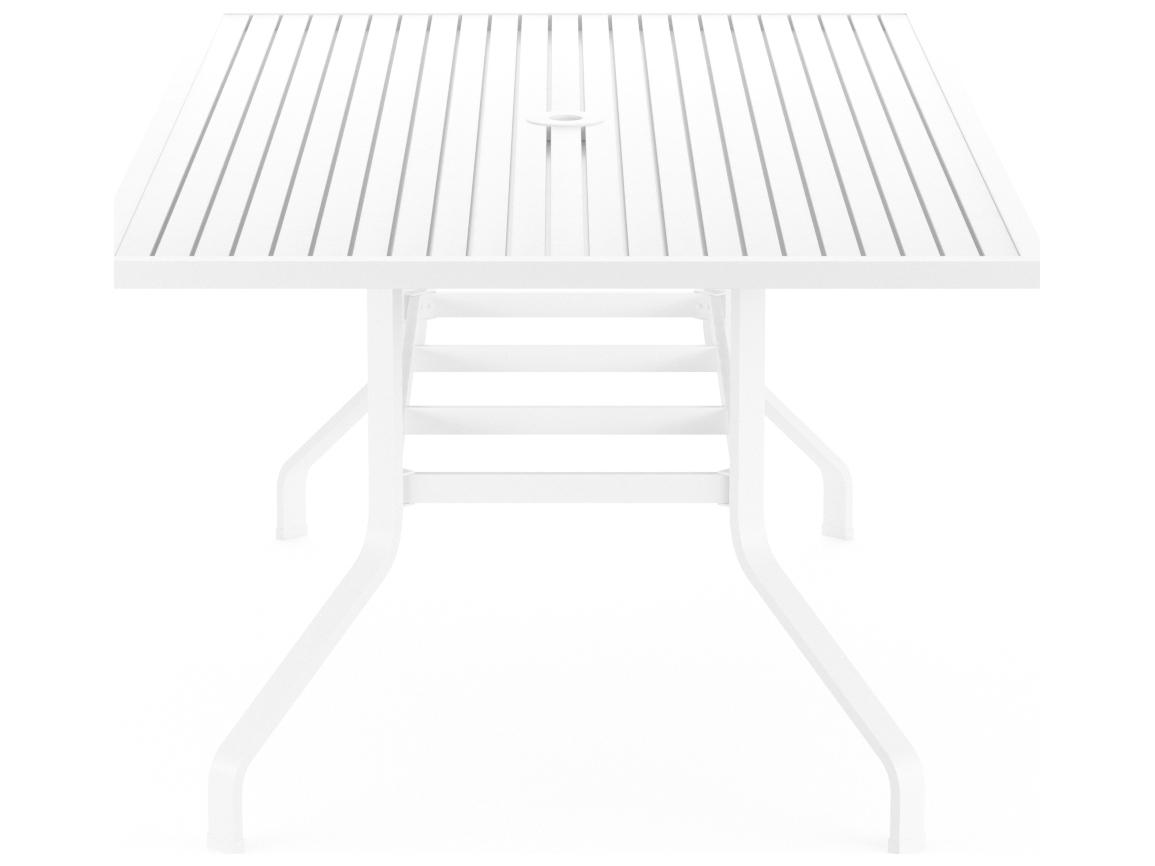Sunset West Bristol Aluminum Frost Rectangular Outdoor Patio Dining Table with Umbrella Hole