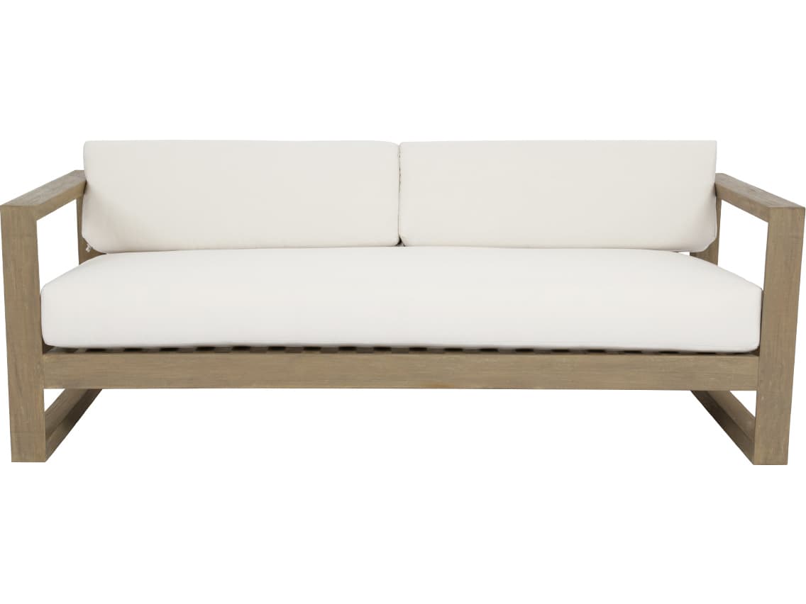 Sunset West Coastal Teak Patio Sofa in Canvas Canvas