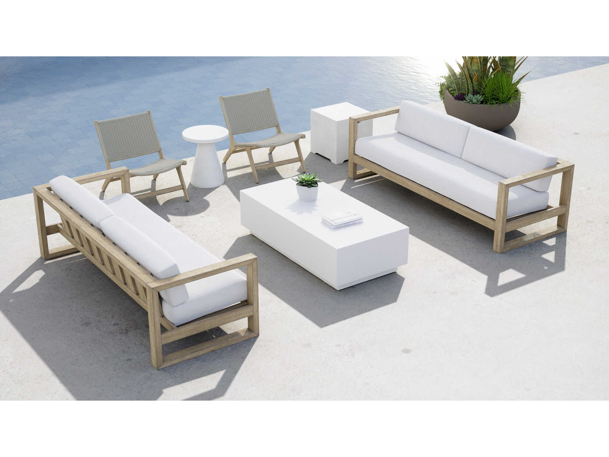 Sunset West Coastal Teak Light Wood Cushion Sofa