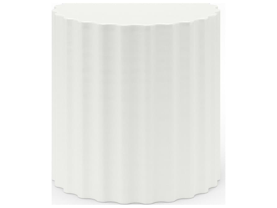 Sunset West Athena Concrete Round Outdoor Patio End Table in Bone