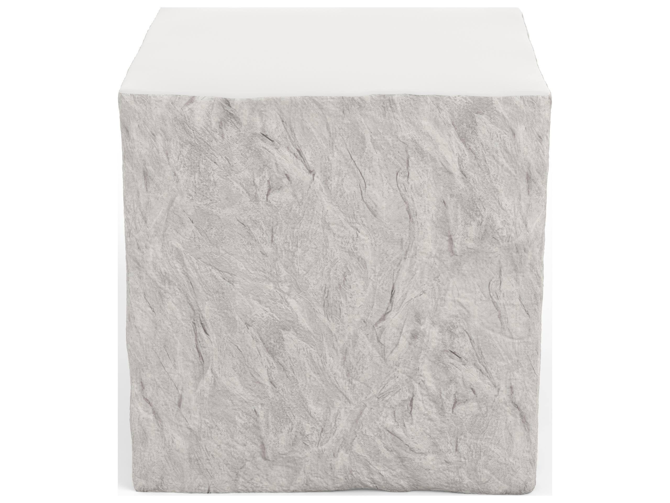 Sunset West Antique Stone Resin Bone White Square Outdoor Patio End Table