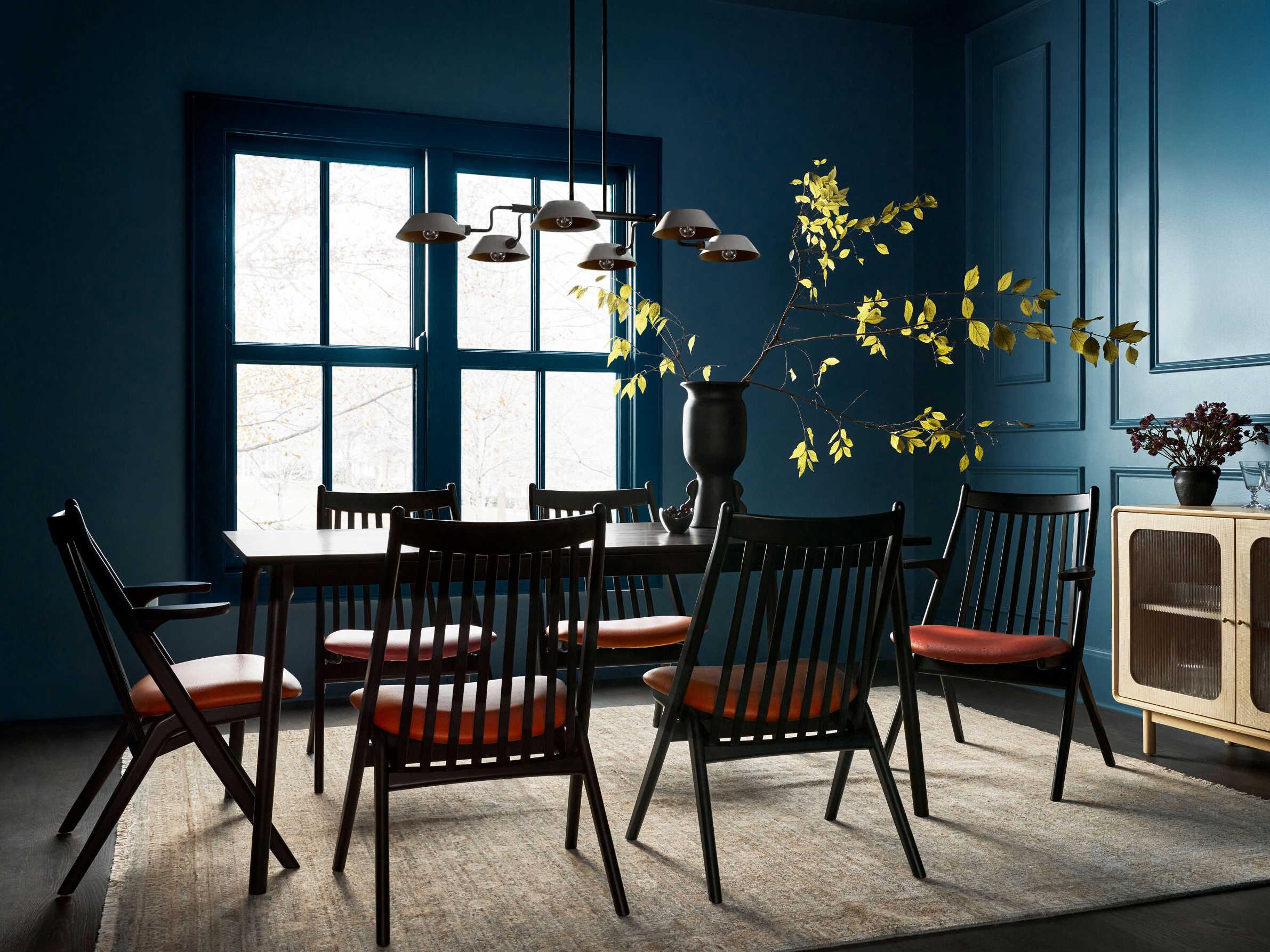 Surya Acworth Rubberwood Black Faux Leather Armless Dining Chair Set of 2