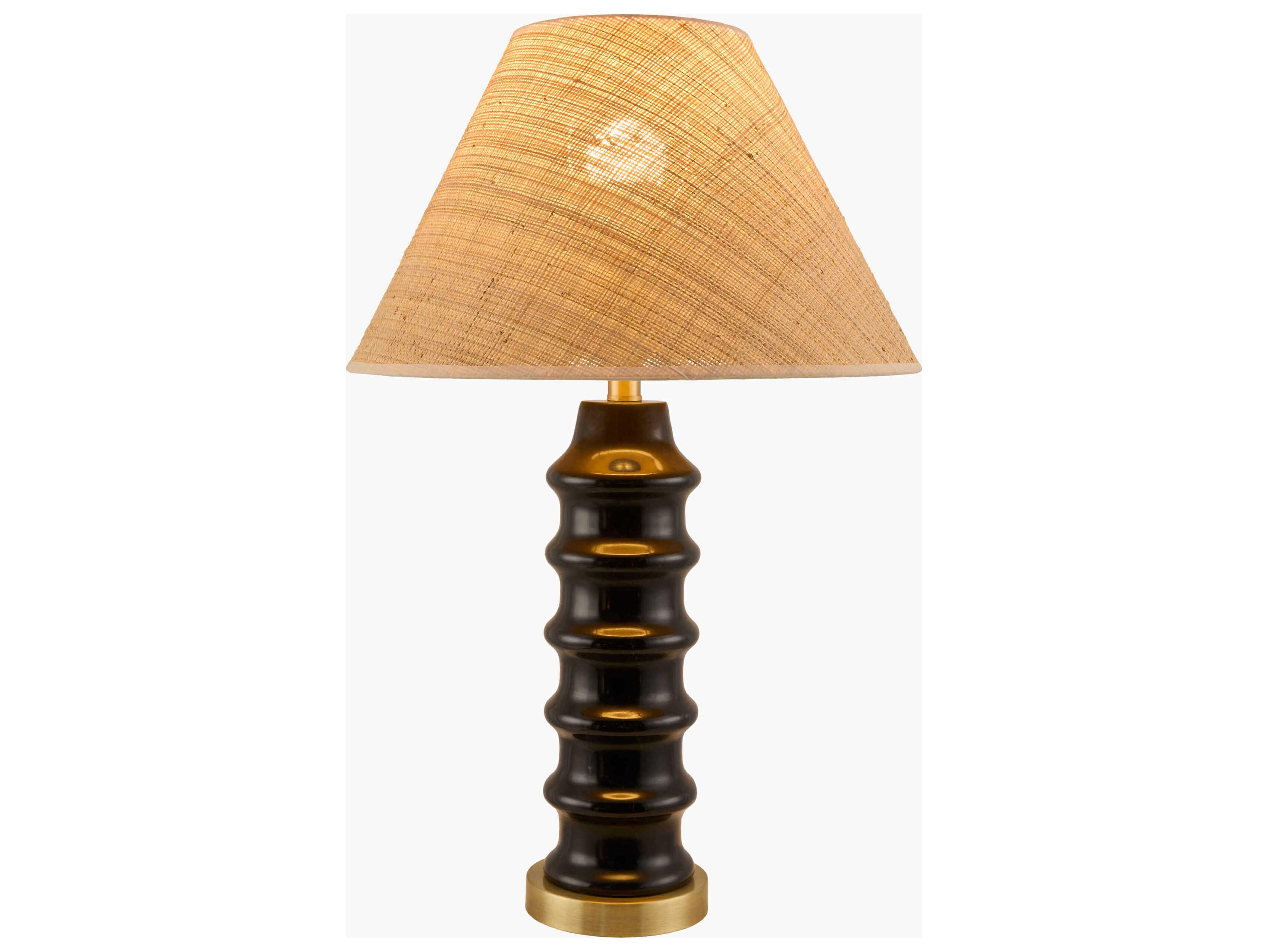 Surya Anefis Metallic Gold Brown Seagrass Clear Polyester Table Lamp