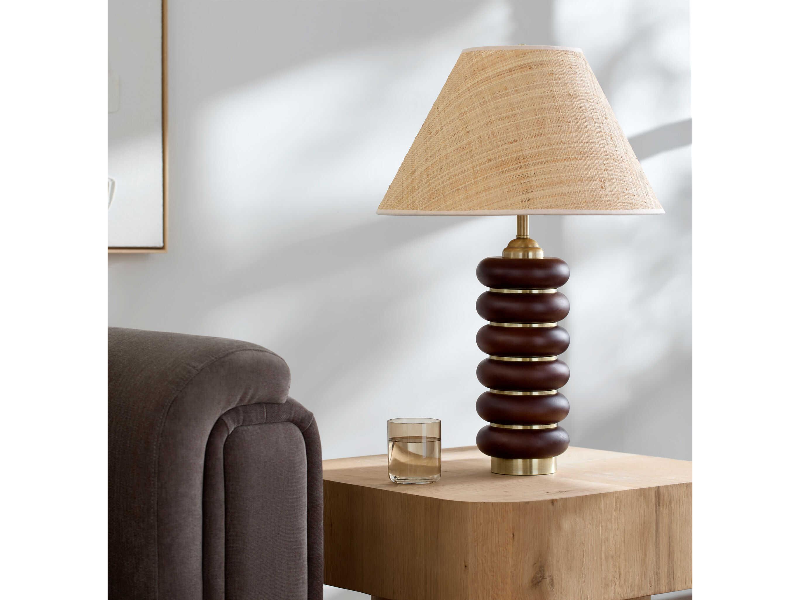 Surya Anefis Metallic Gold Brown Seagrass Clear Polyester Table Lamp