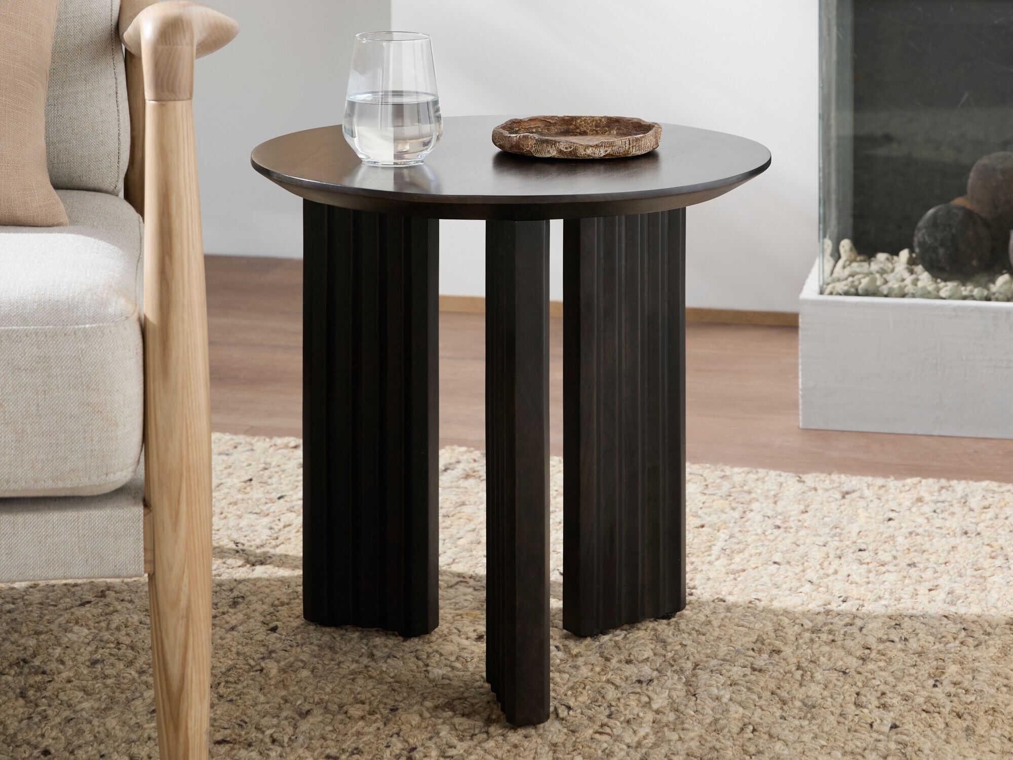 Surya Agnes Round Wood Black End Table