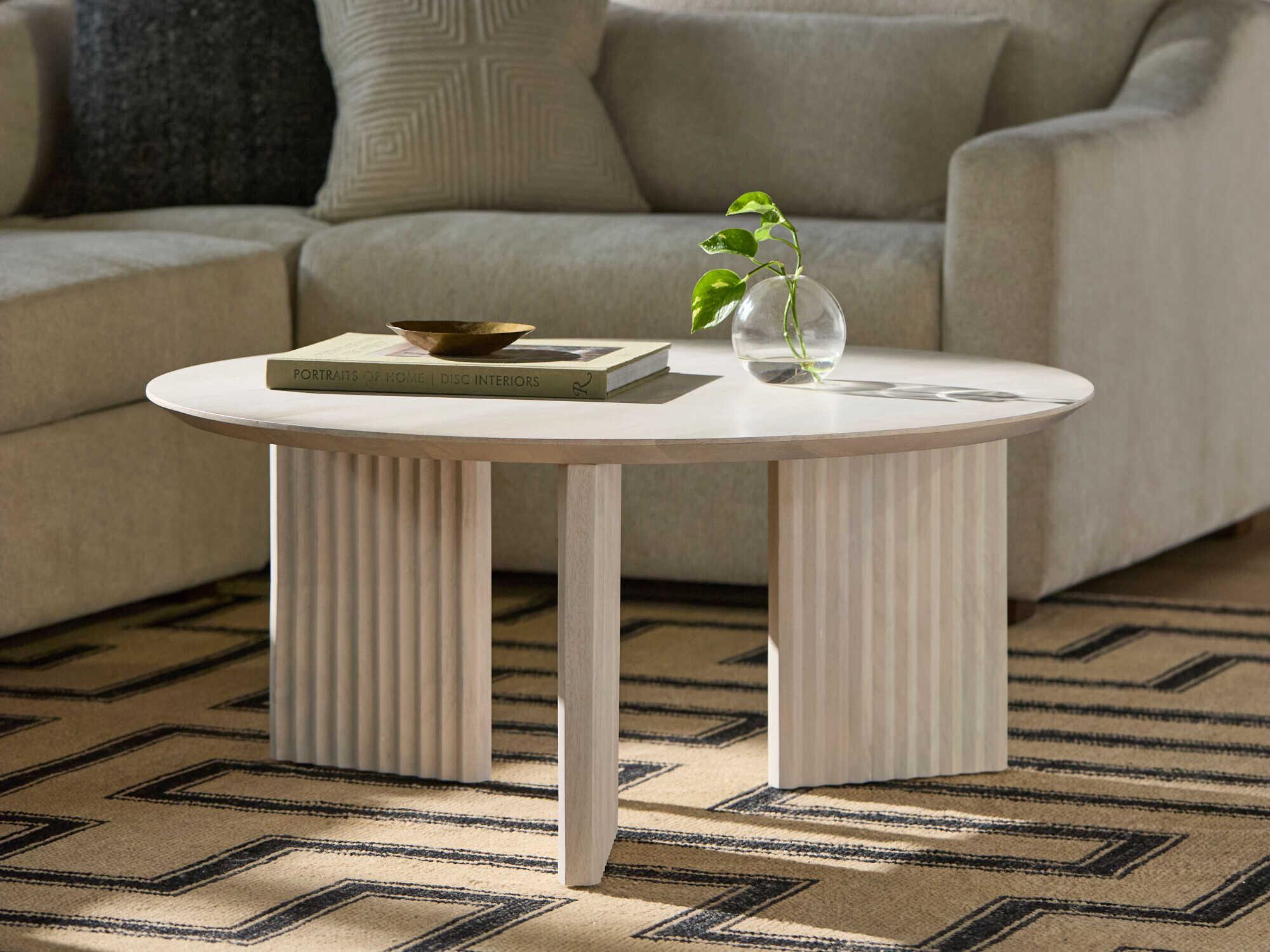 Surya Agnes Round Wood White Coffee Table