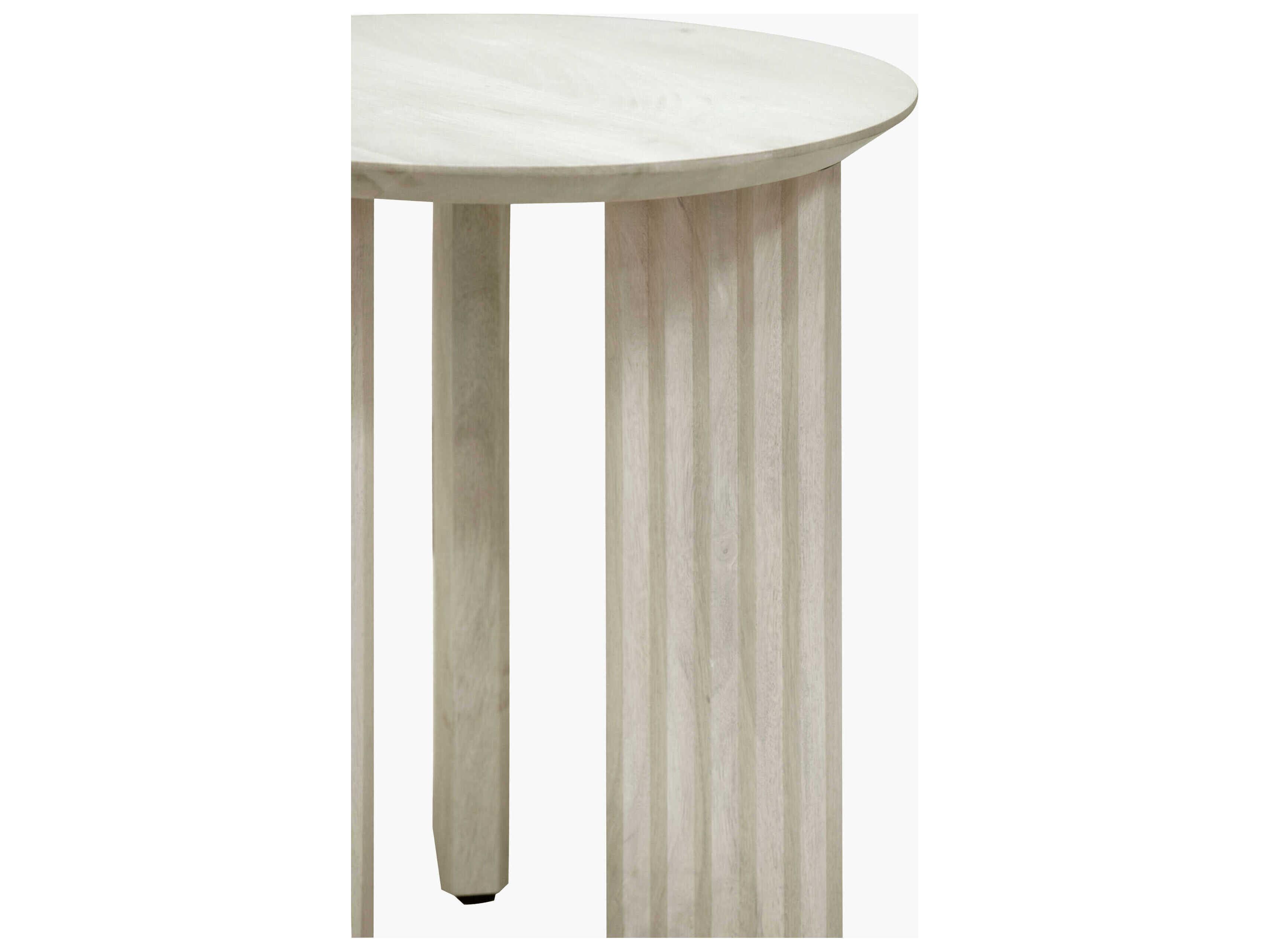 Surya Agnes Round Wood White End Table
