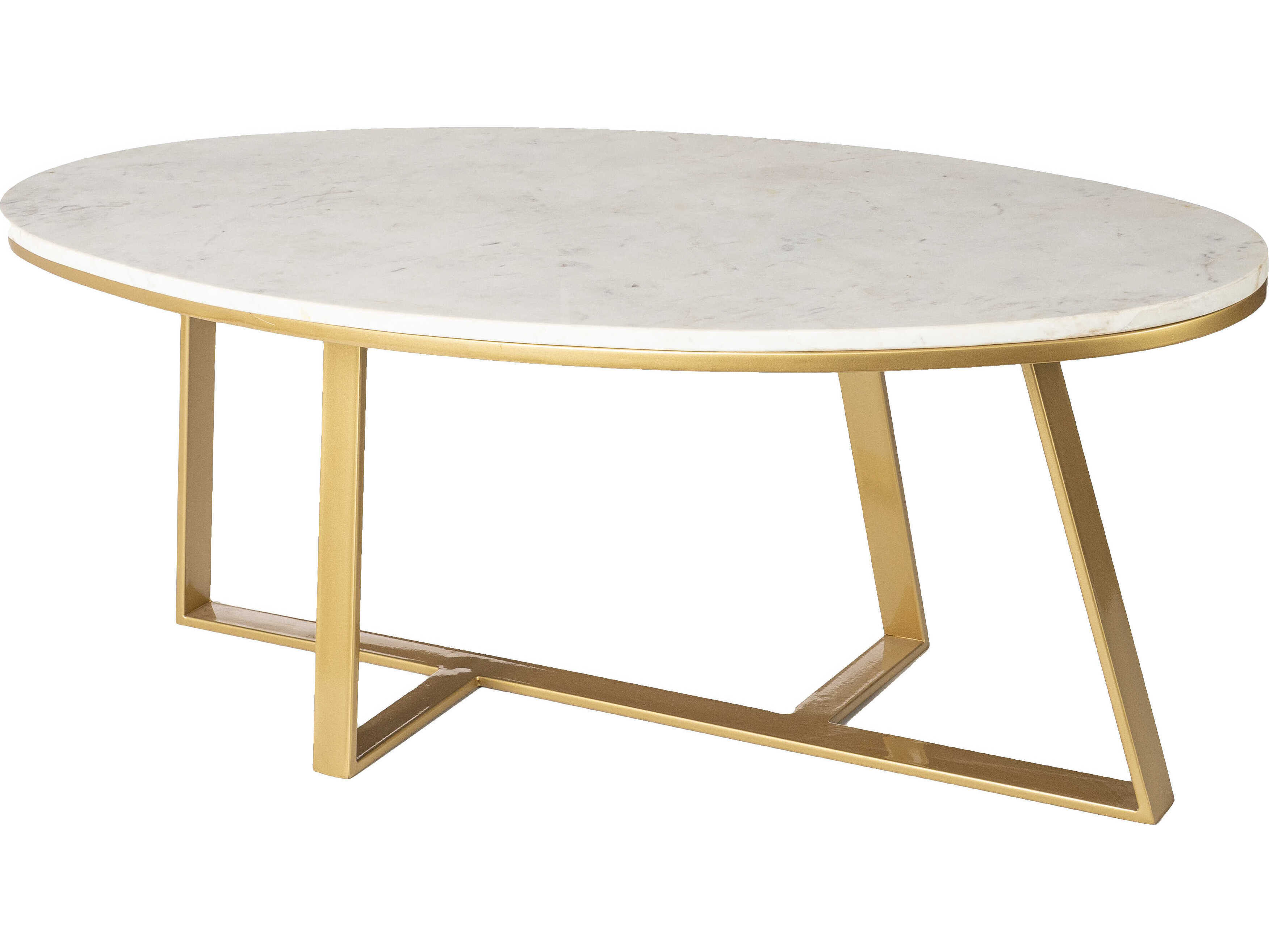 Surya Akola Oval Marble White Gold Coffee Table