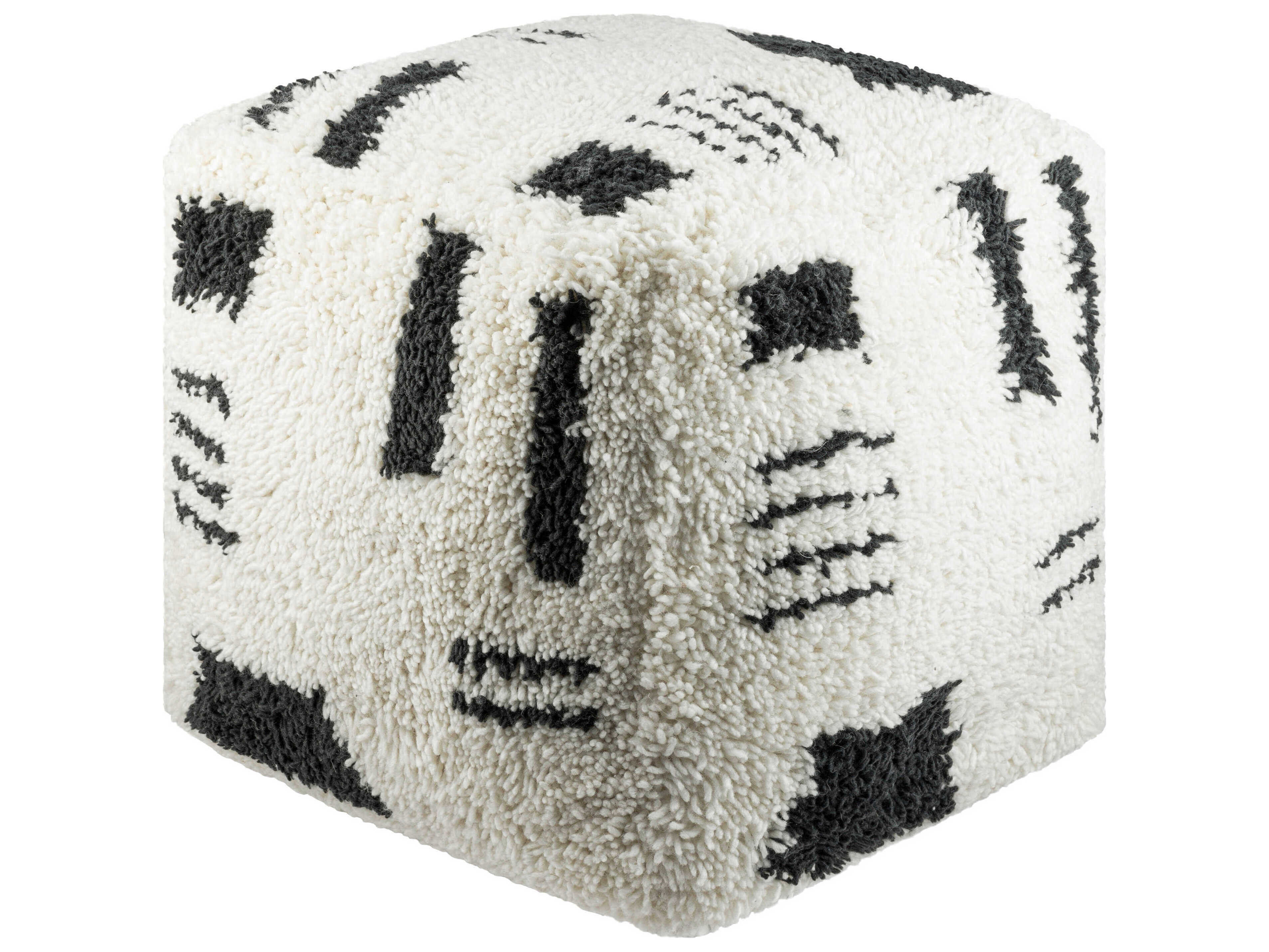 Surya Aksel Ivory Black Upholstered Pouf