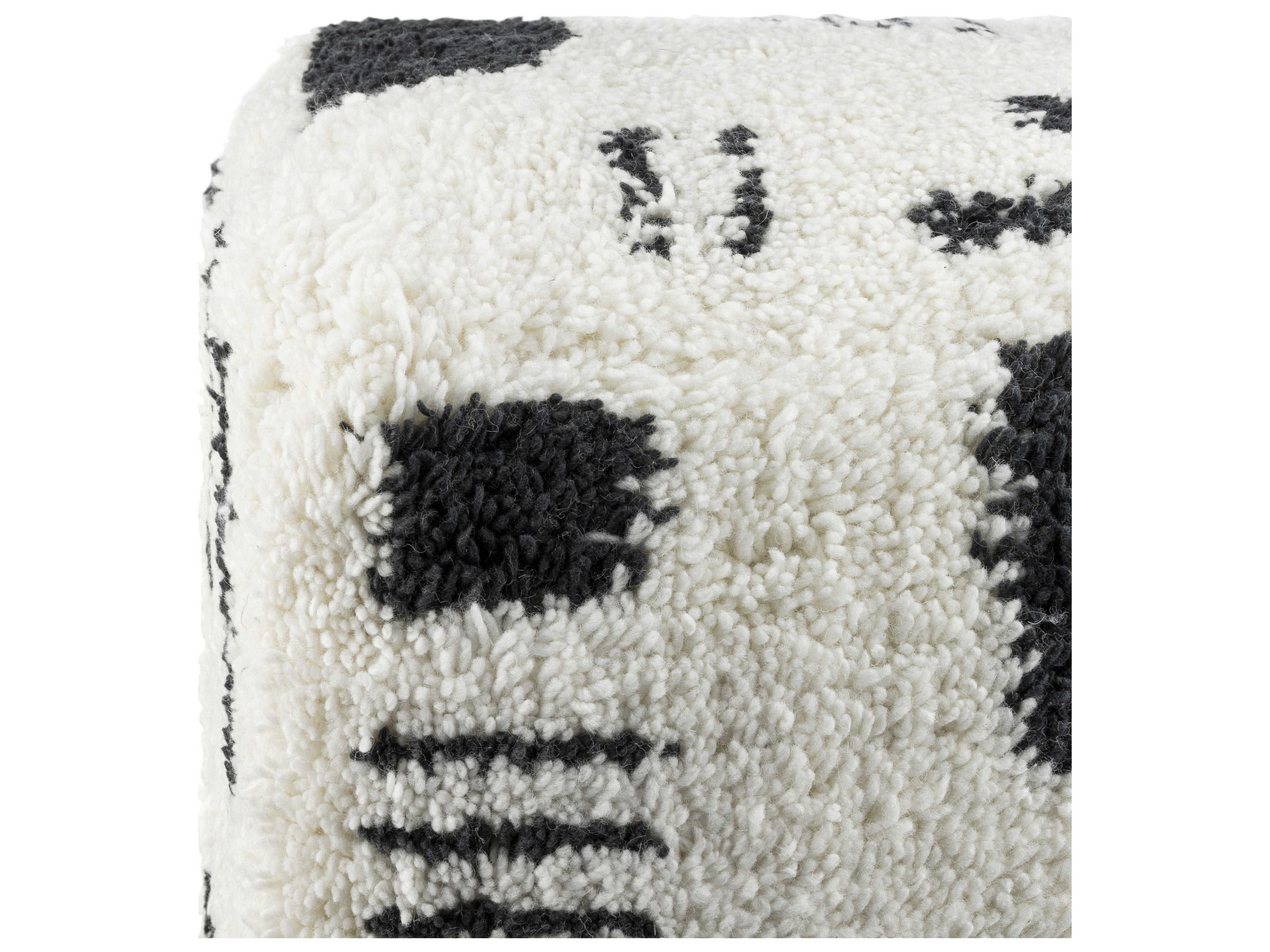 Surya Aksel Ivory Black Upholstered Pouf