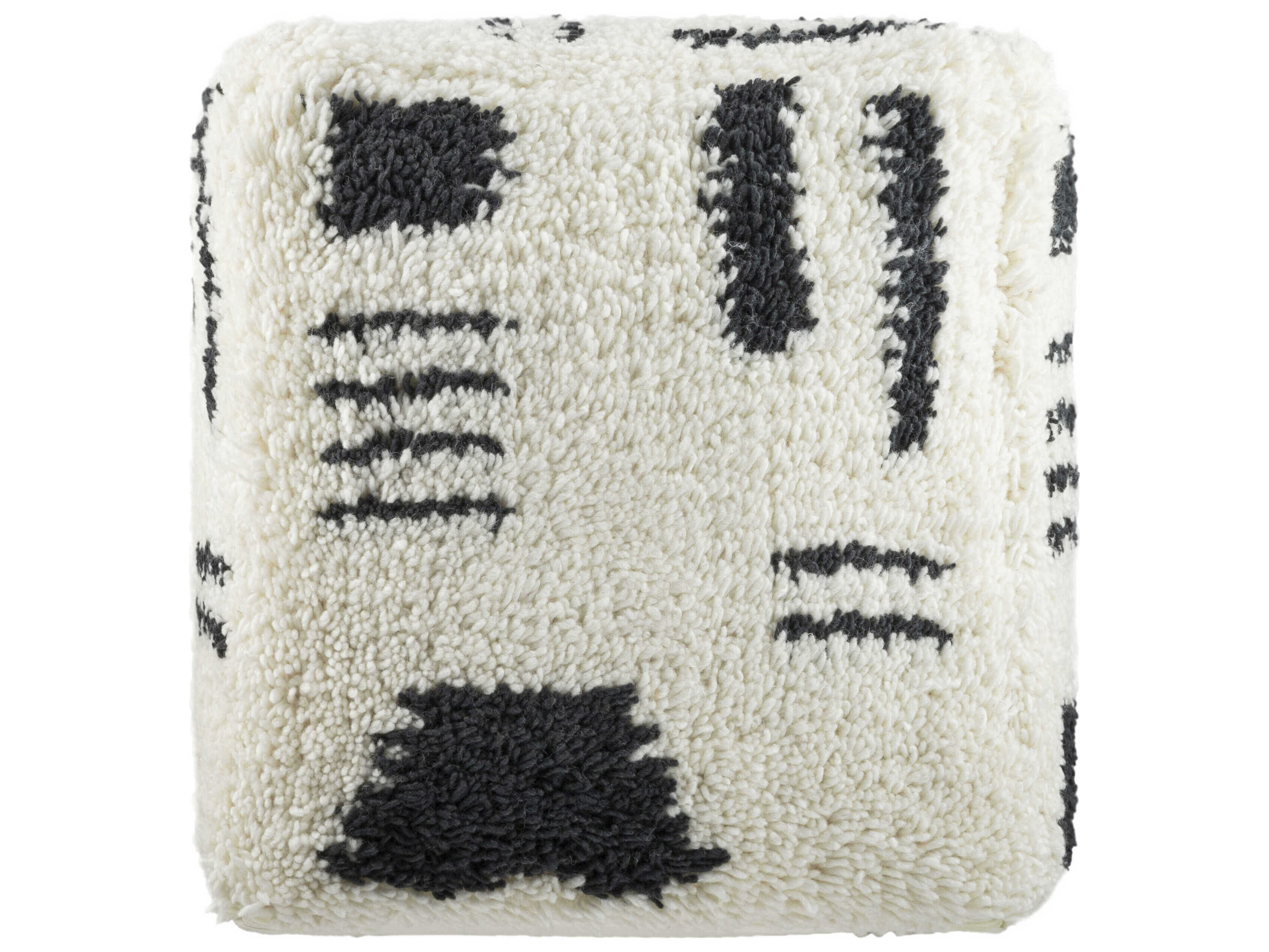 Surya Aksel Ivory Black Upholstered Pouf