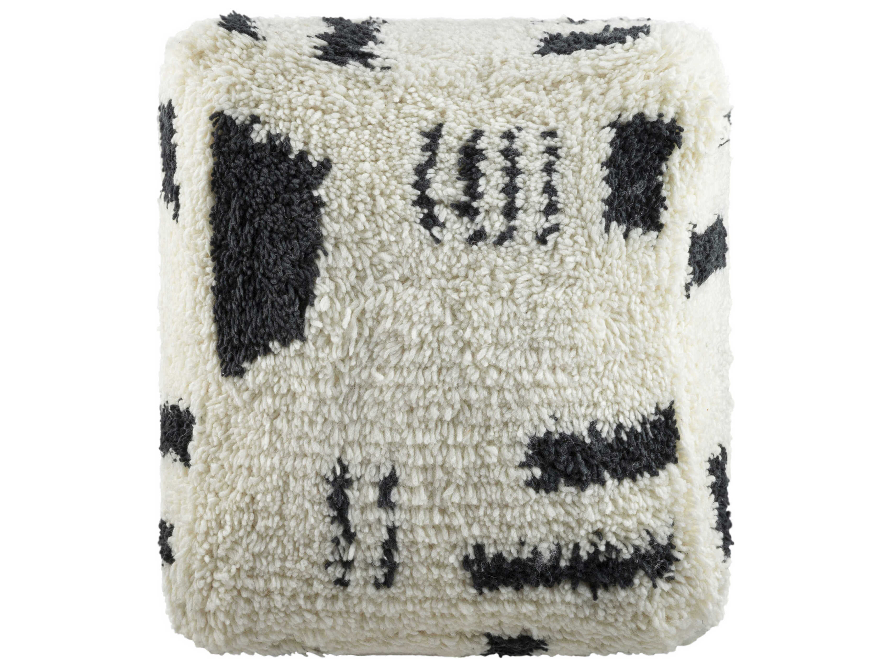 Surya Aksel Ivory Black Upholstered Pouf
