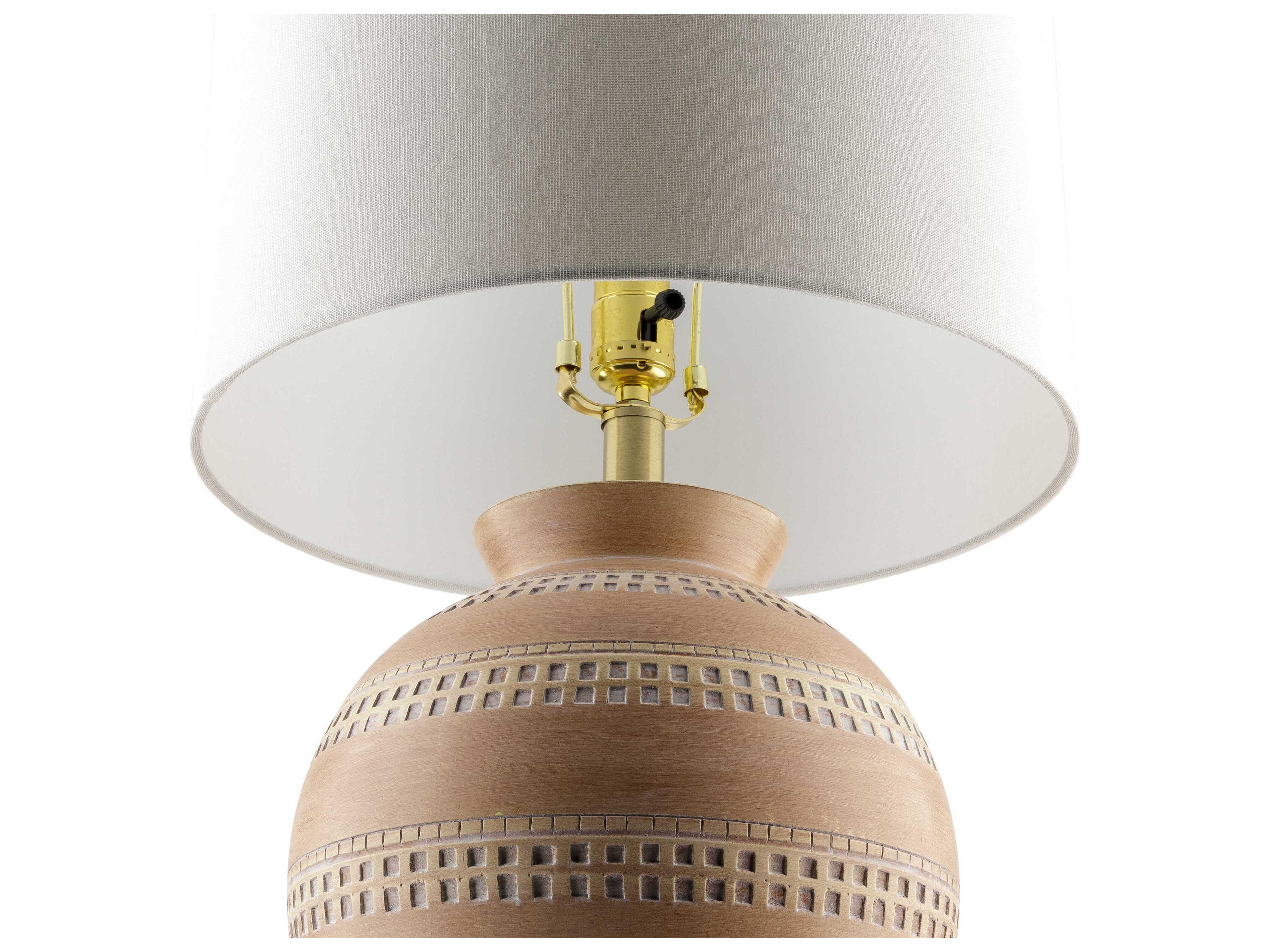 Surya Atollo Brick White Linen Brown Table Lamp