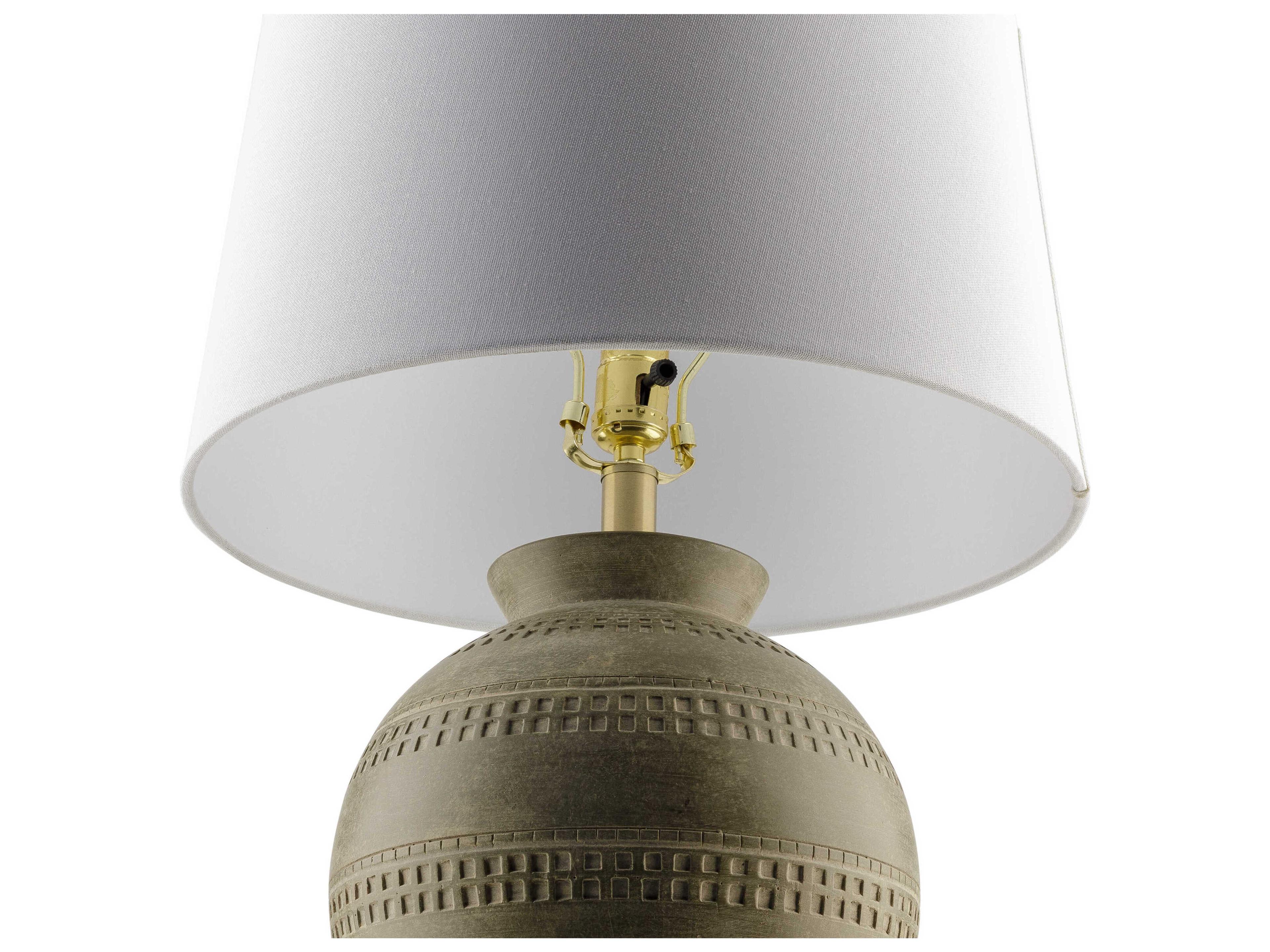 Surya Atollo Gray White Linen Green Table Lamp