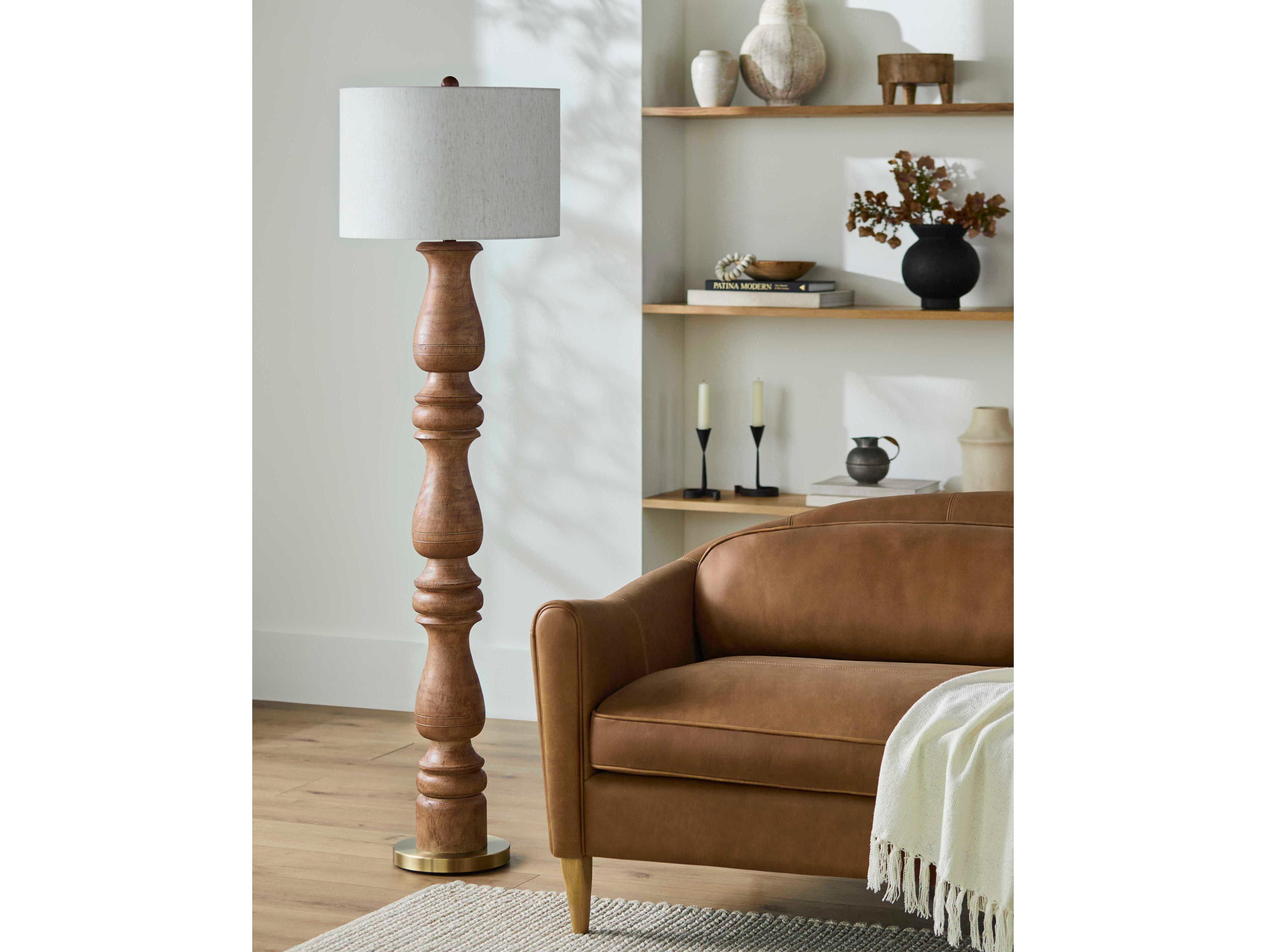 Surya Alvimare Painted Dark Brown Beige Linen Traditional Floor Lamp