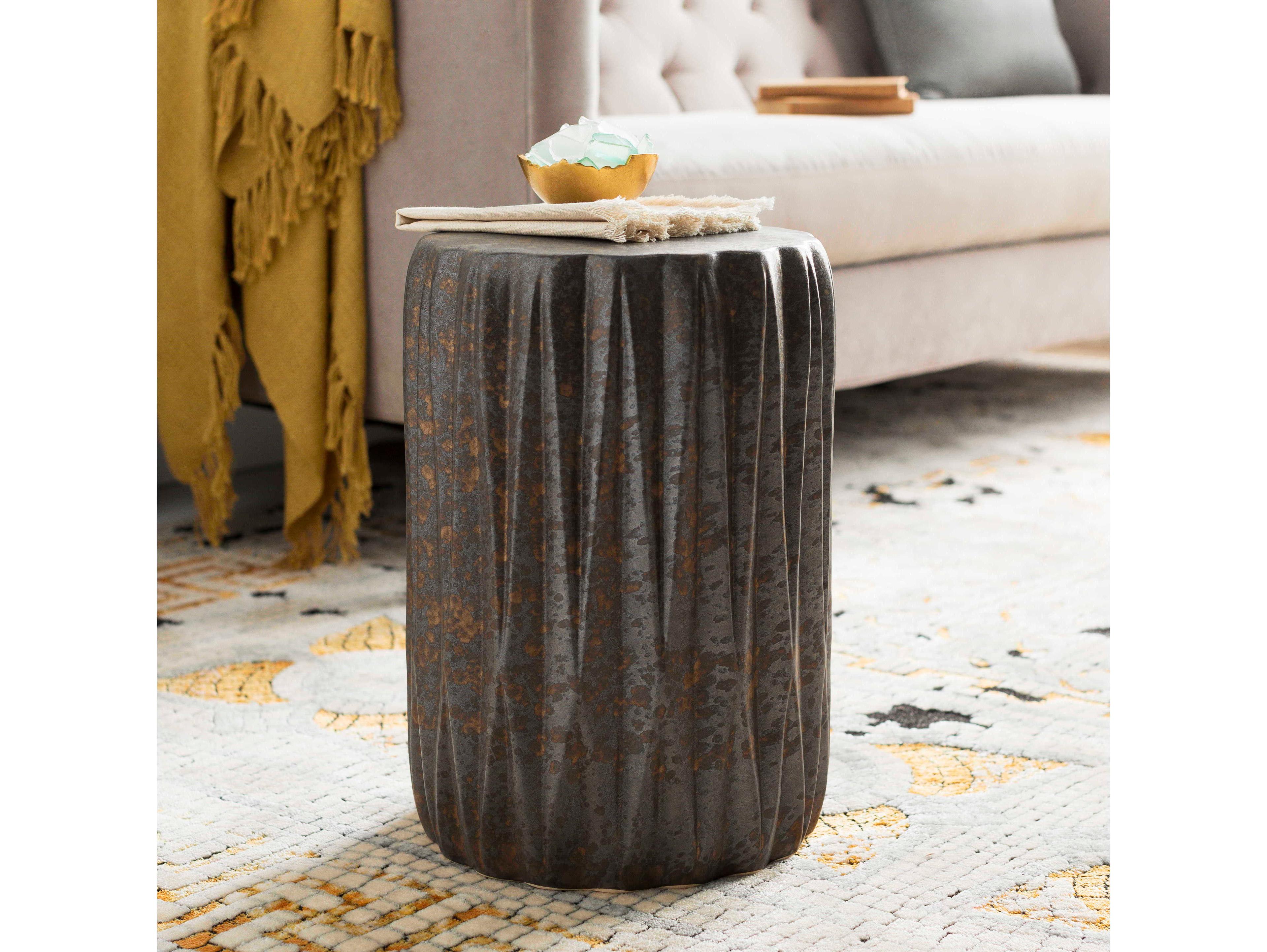 Surya Aynor Dark Brown Metallic Silver Accent Stool