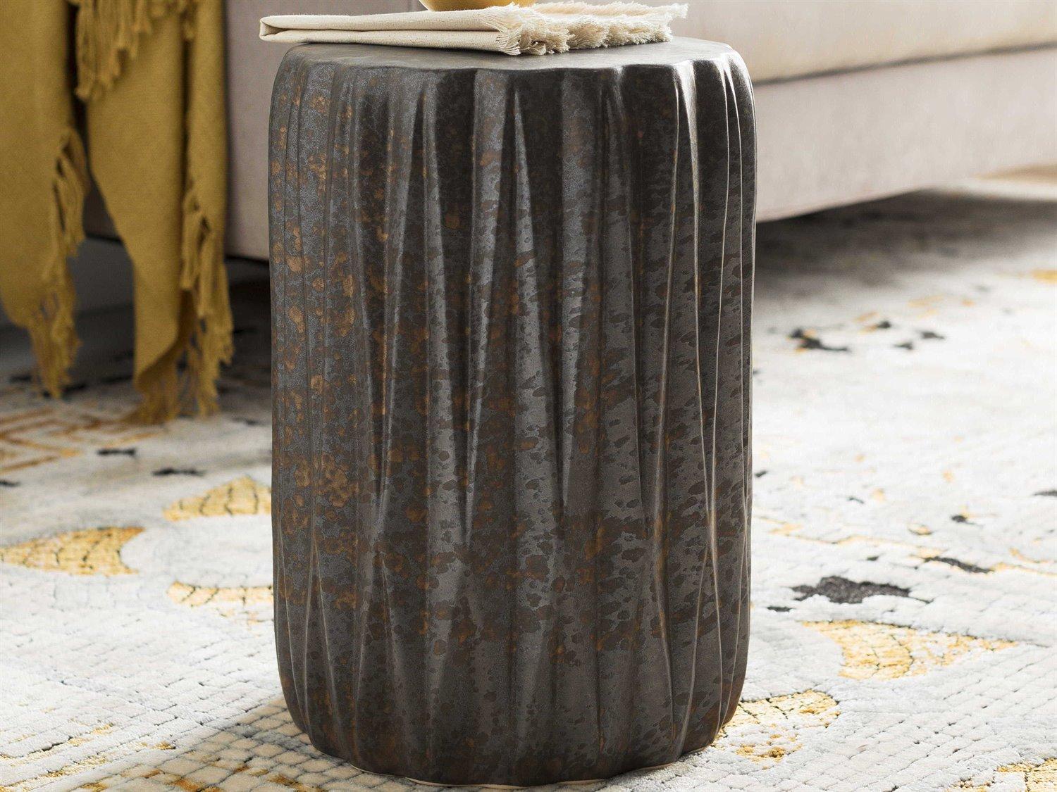 Surya Aynor Dark Brown Metallic Silver Accent Stool