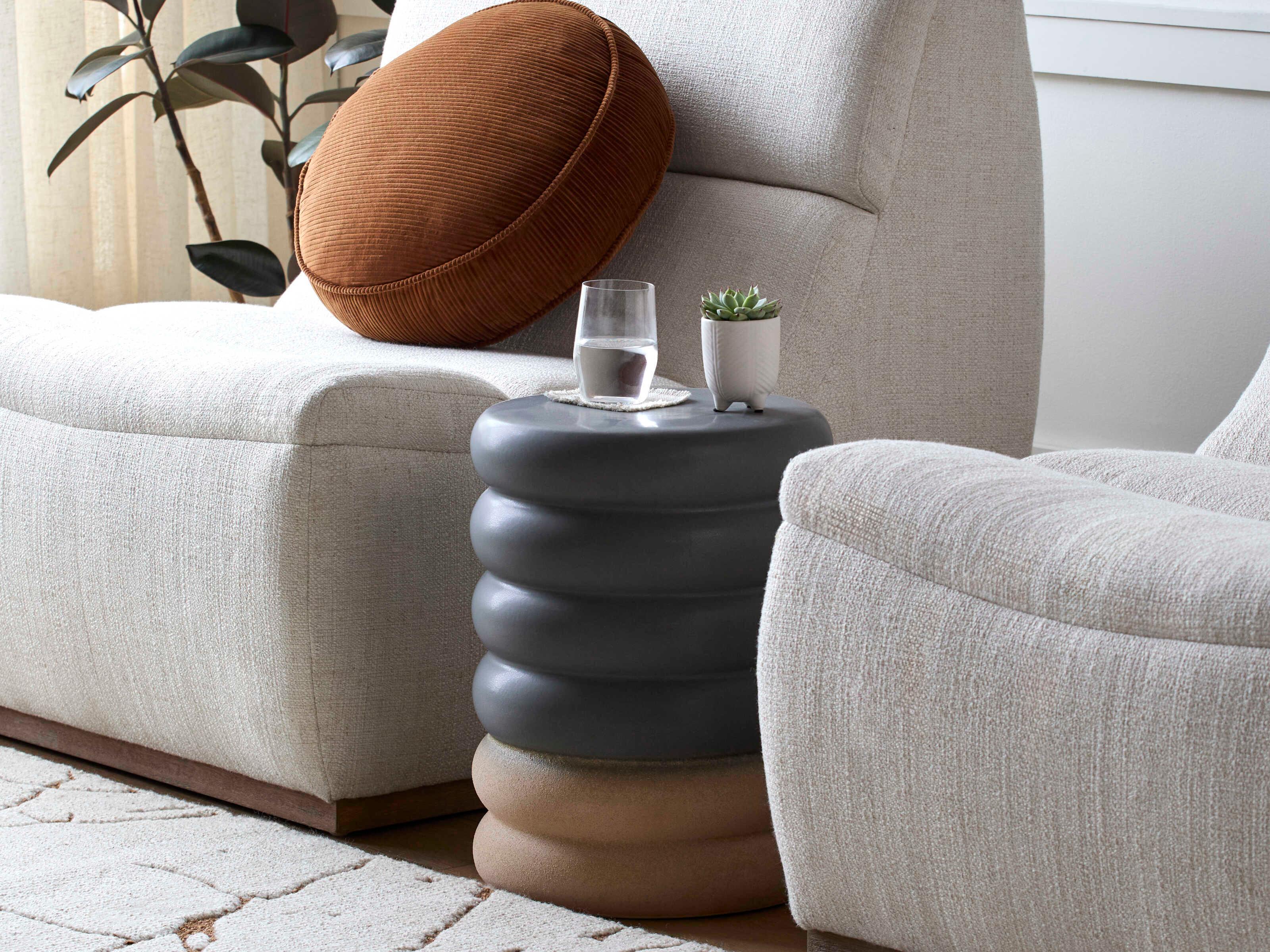 Surya Bizen Gray Khaki Accent Stool