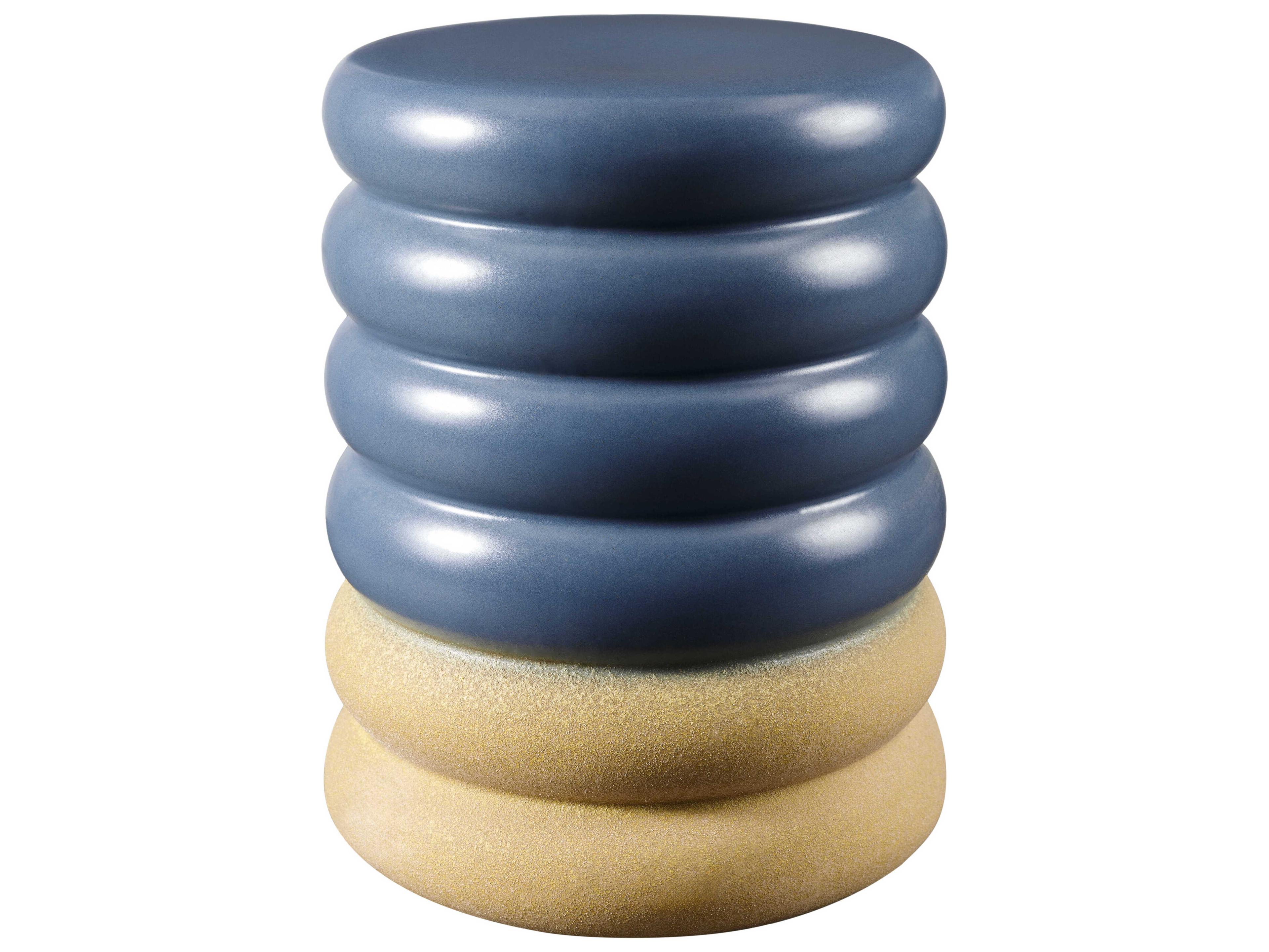 Surya Bizen Blue Khaki Accent Stool