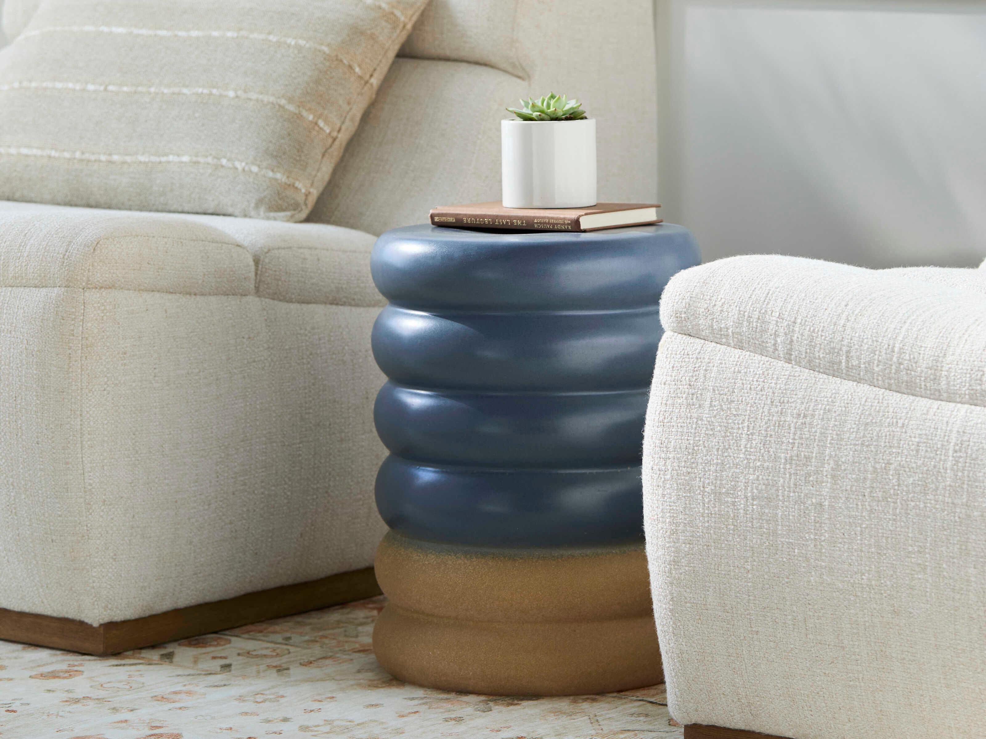 Surya Bizen Blue Khaki Accent Stool