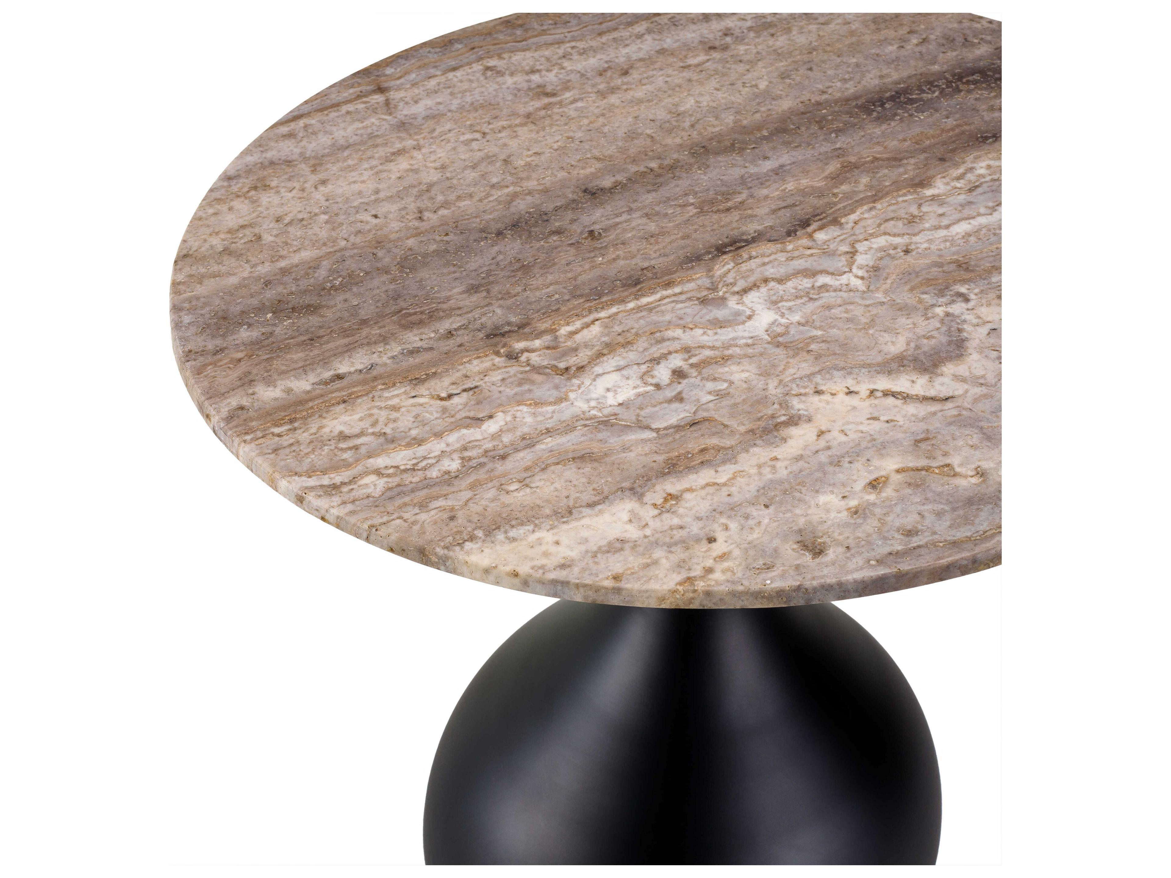 Surya Bolb Round Stone Cream Black End Table
