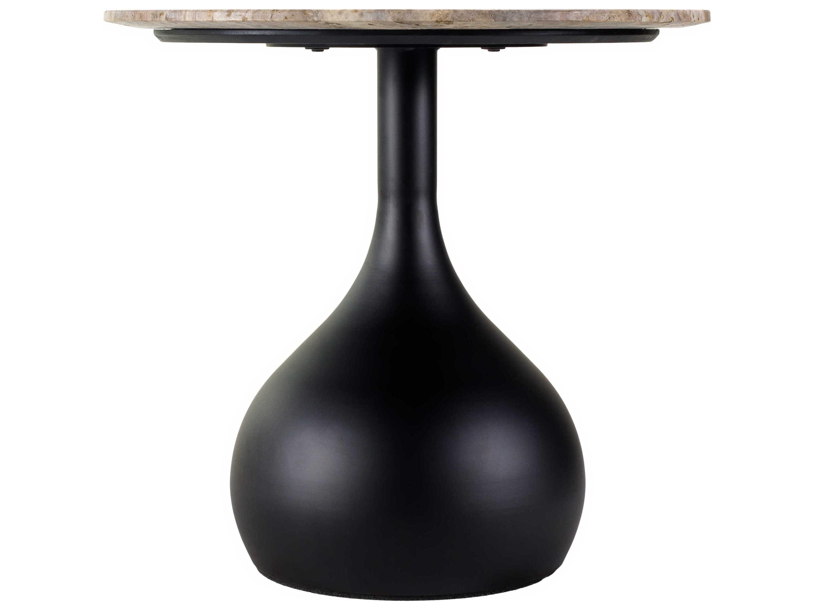 Surya Bolb Round Stone Cream Black End Table