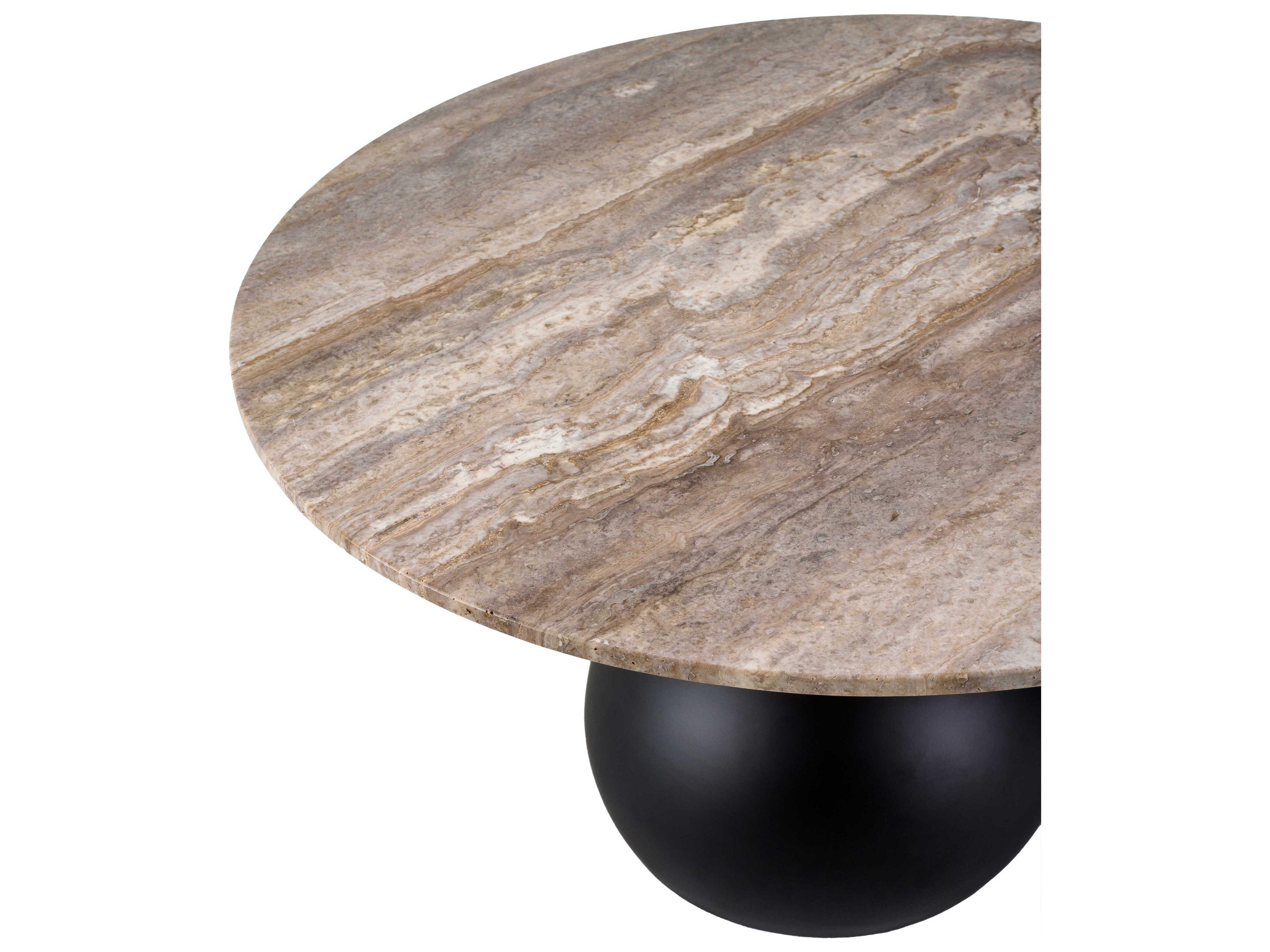 Surya Bolb Round Stone Cream Black Coffee Table