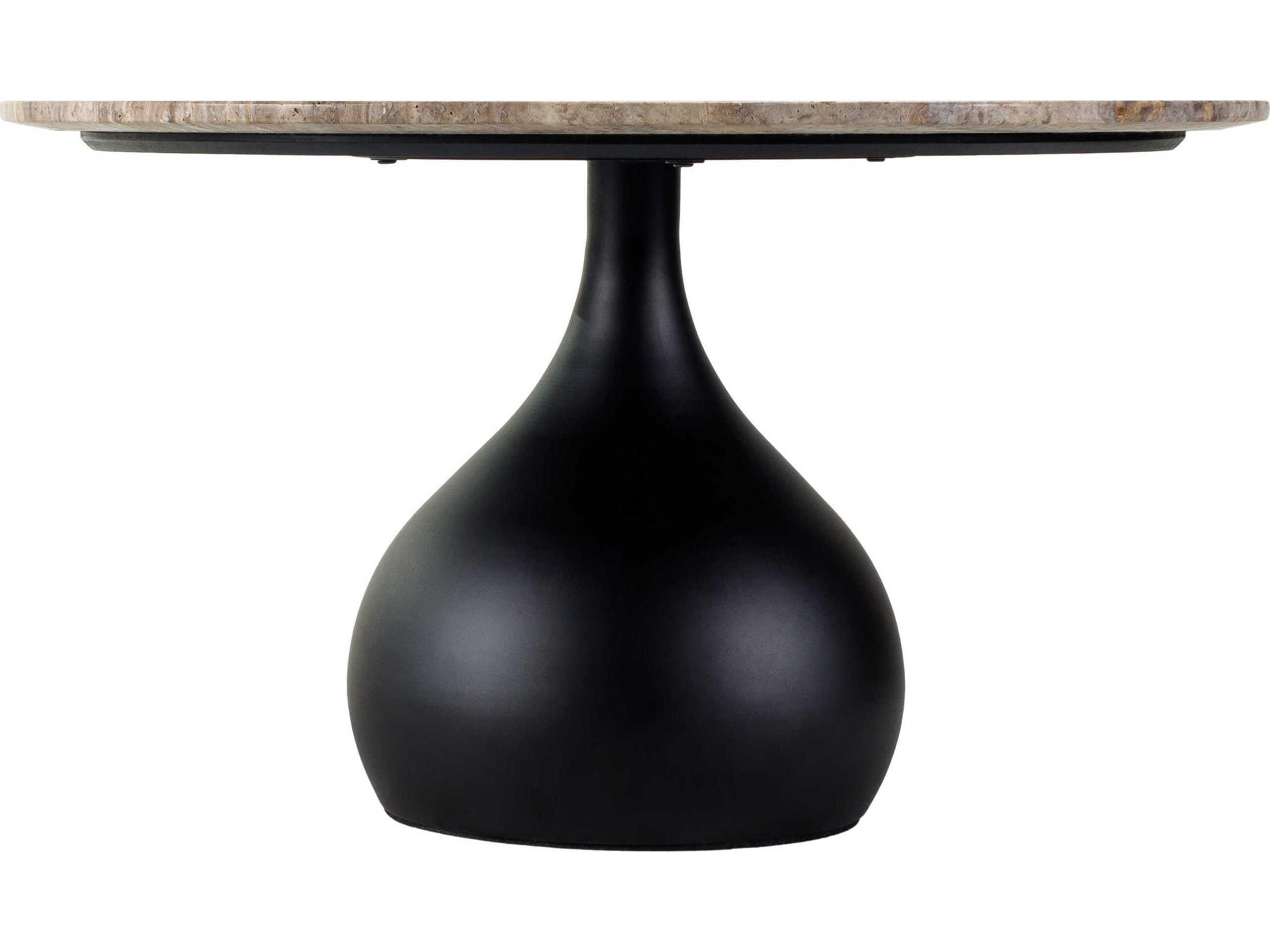 Surya Bolb Round Stone Cream Black Coffee Table