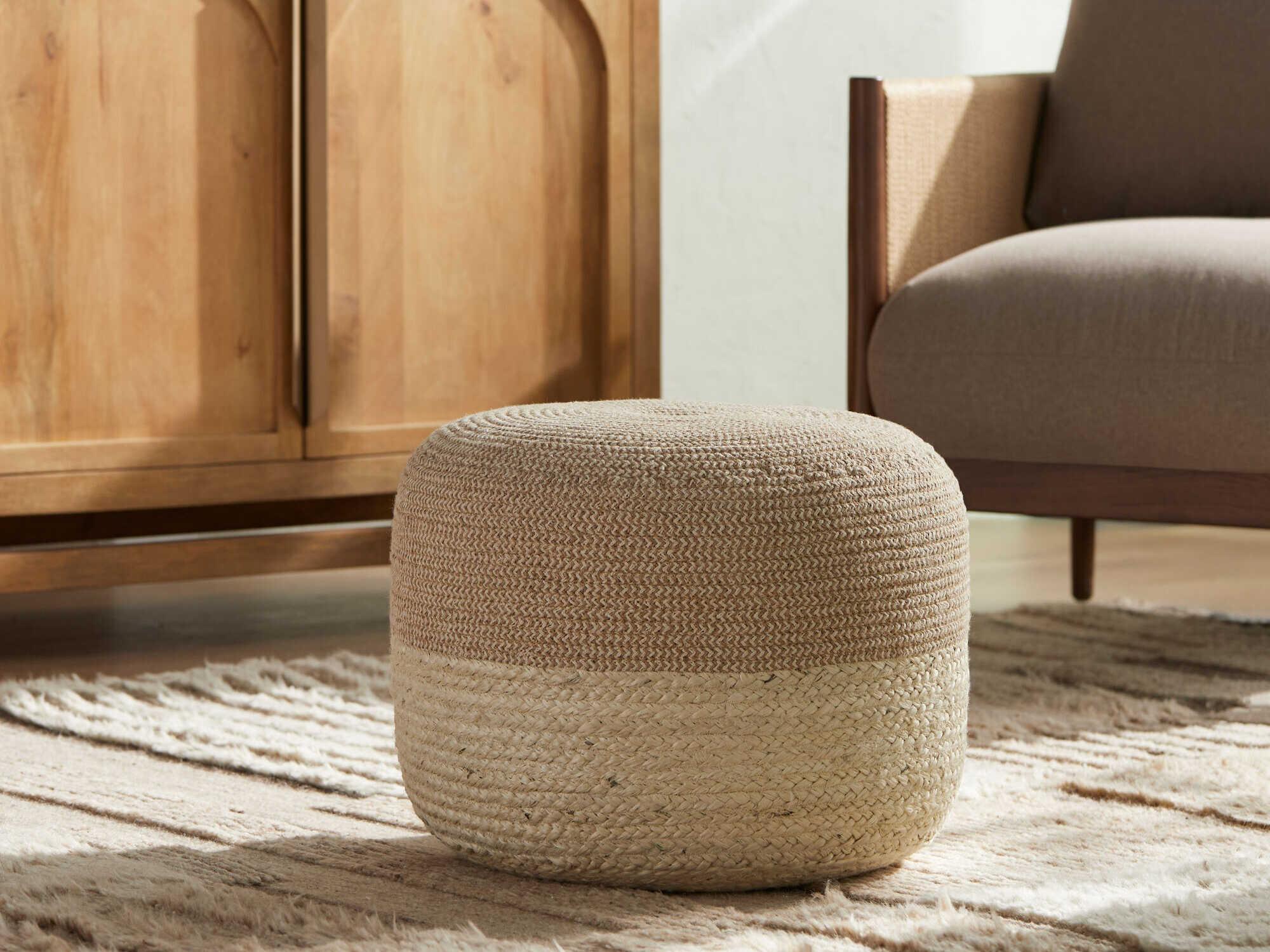 Surya Barkley Beige Pouf