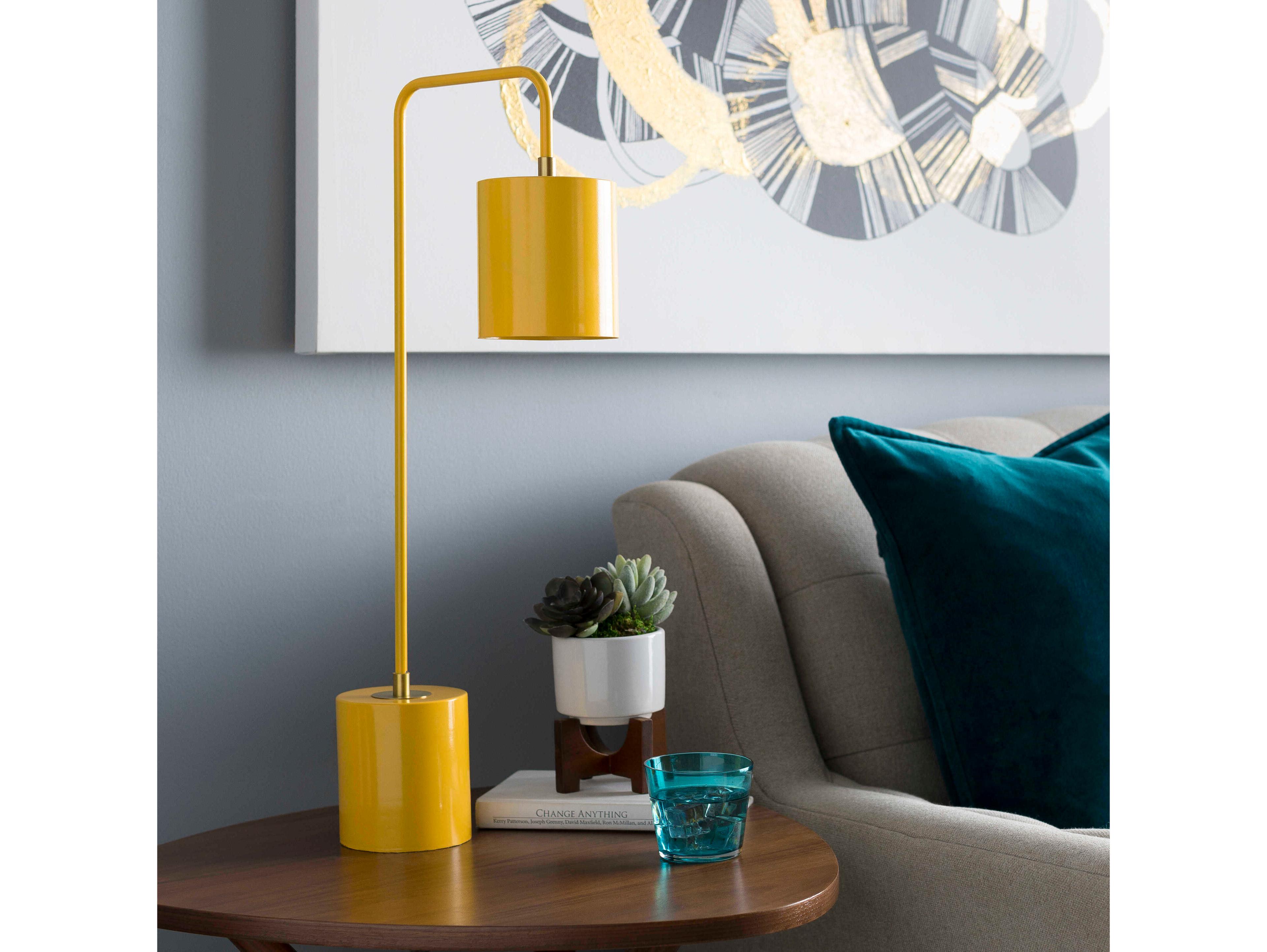 Surya Boomer Metallic Brass Yellow Metal Desk Lamp
