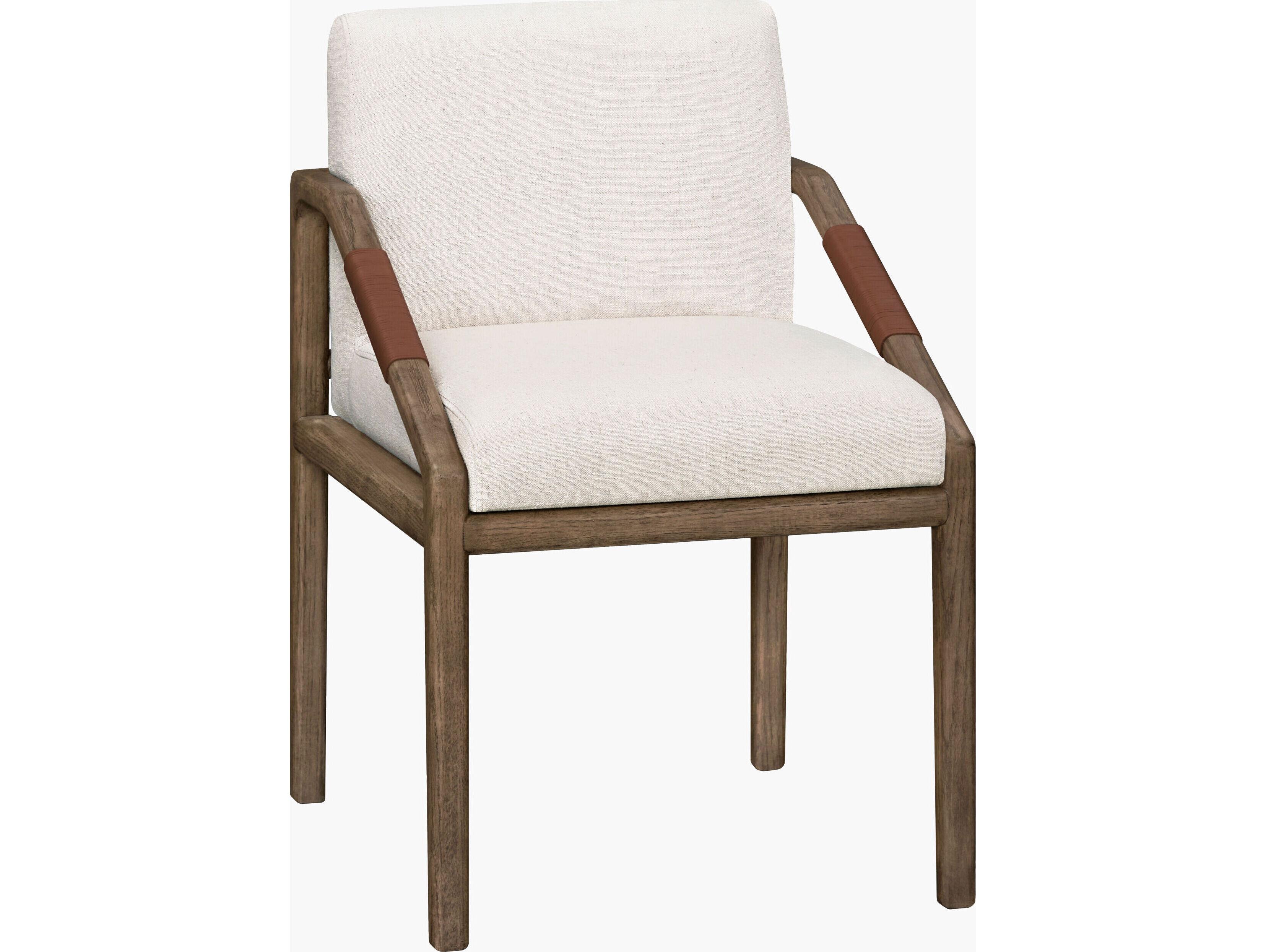 Surya Becki Owens Atra Oak Wood Brown Leather Arm Dining Chair