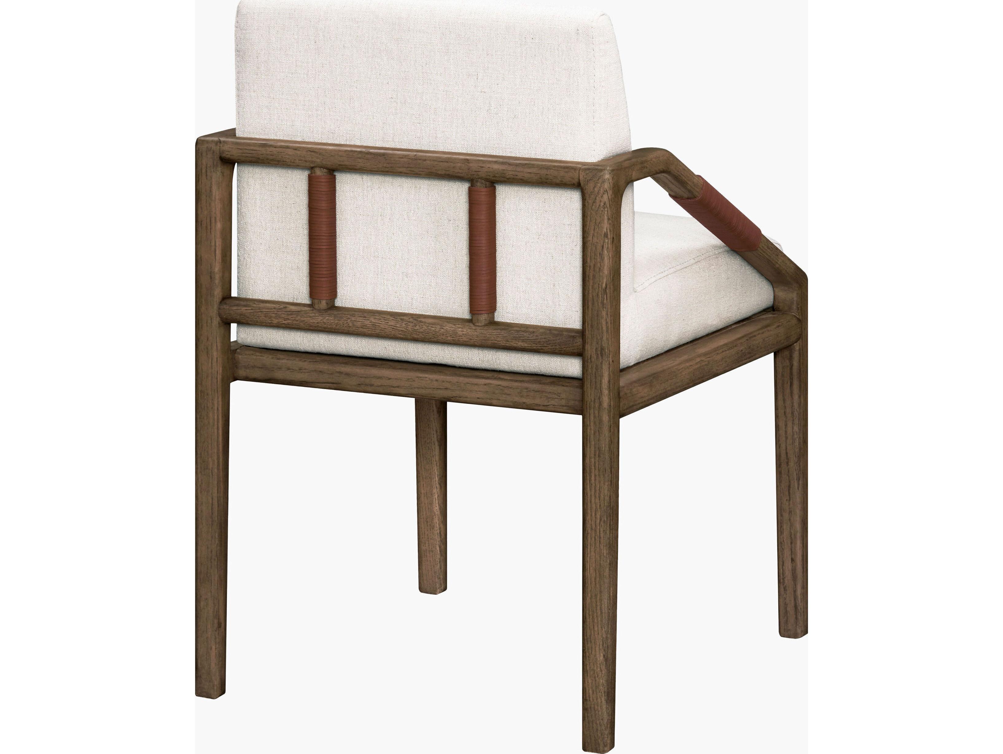 Surya Becki Owens Atra Oak Wood Brown Leather Arm Dining Chair