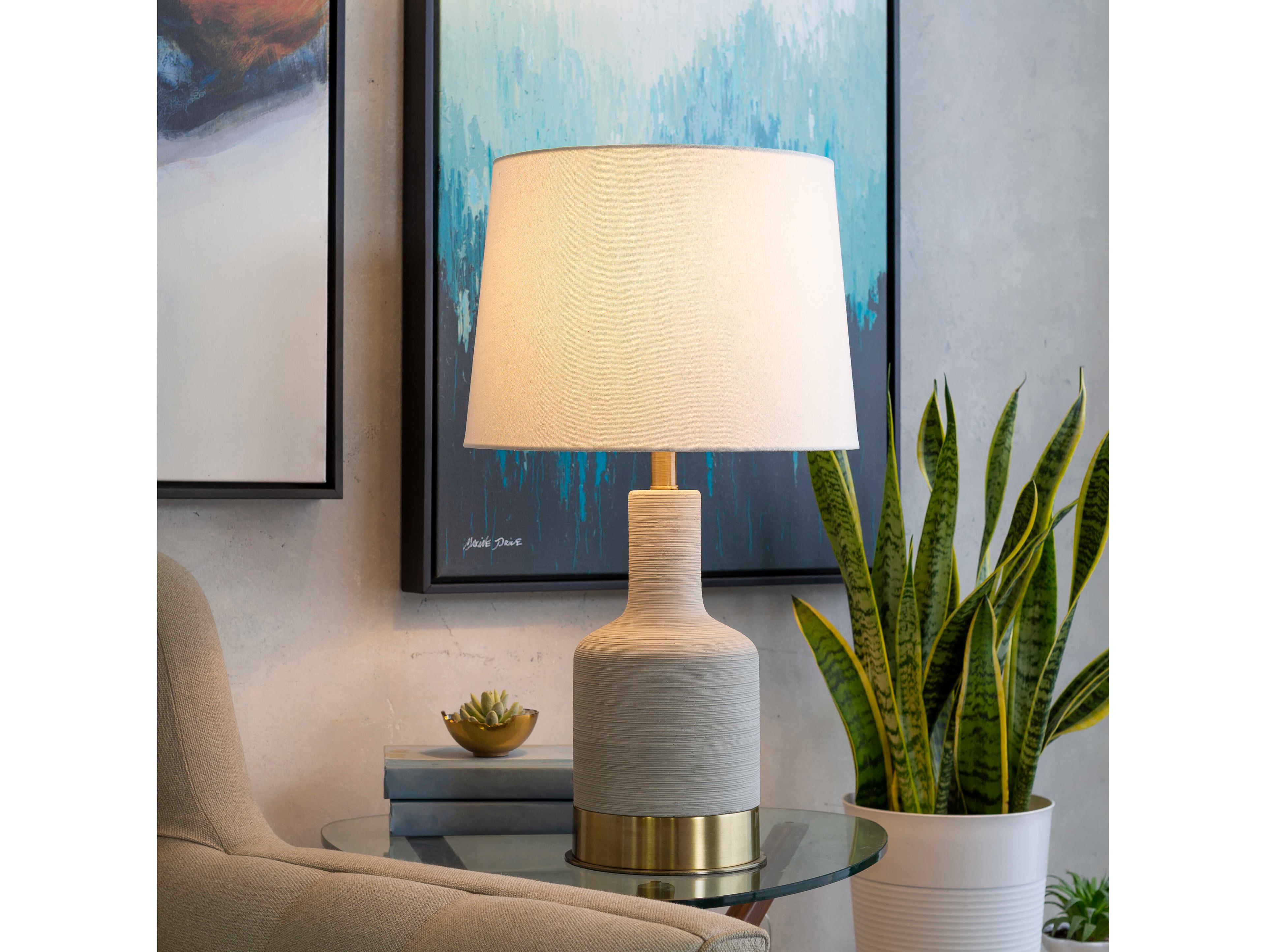 Surya Brae Light Gray White Ivory Linen Buffet Lamp